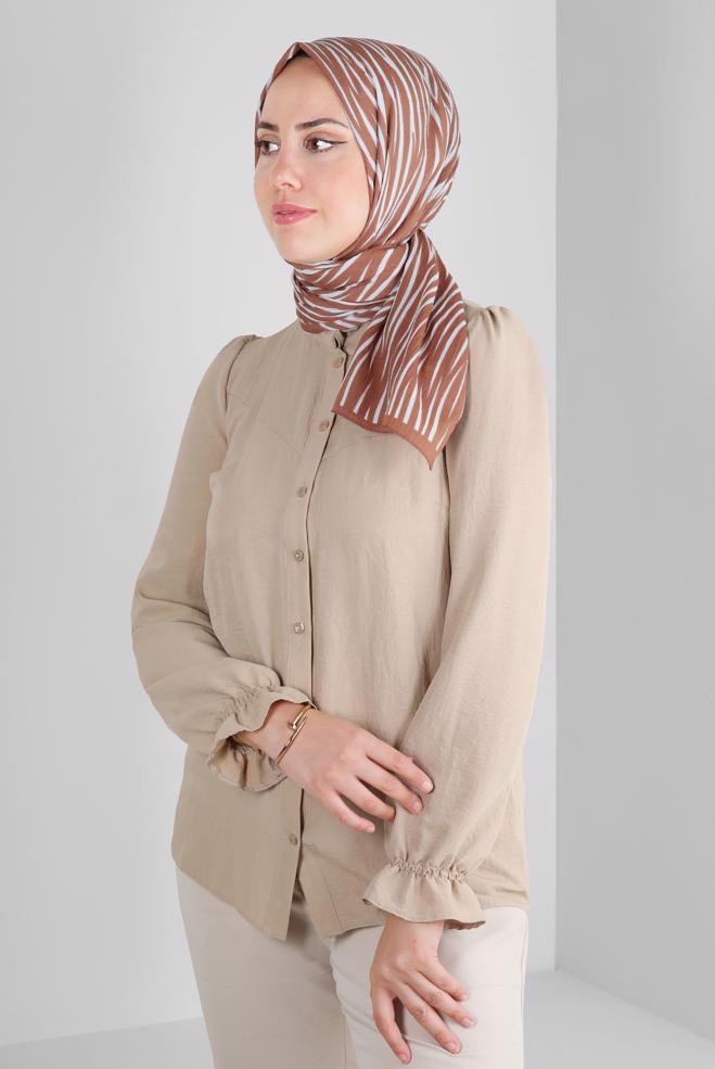 Tesettür giyim KAHVE ALVİNA DESENLİ ŞAL 8266 - ALVİNA