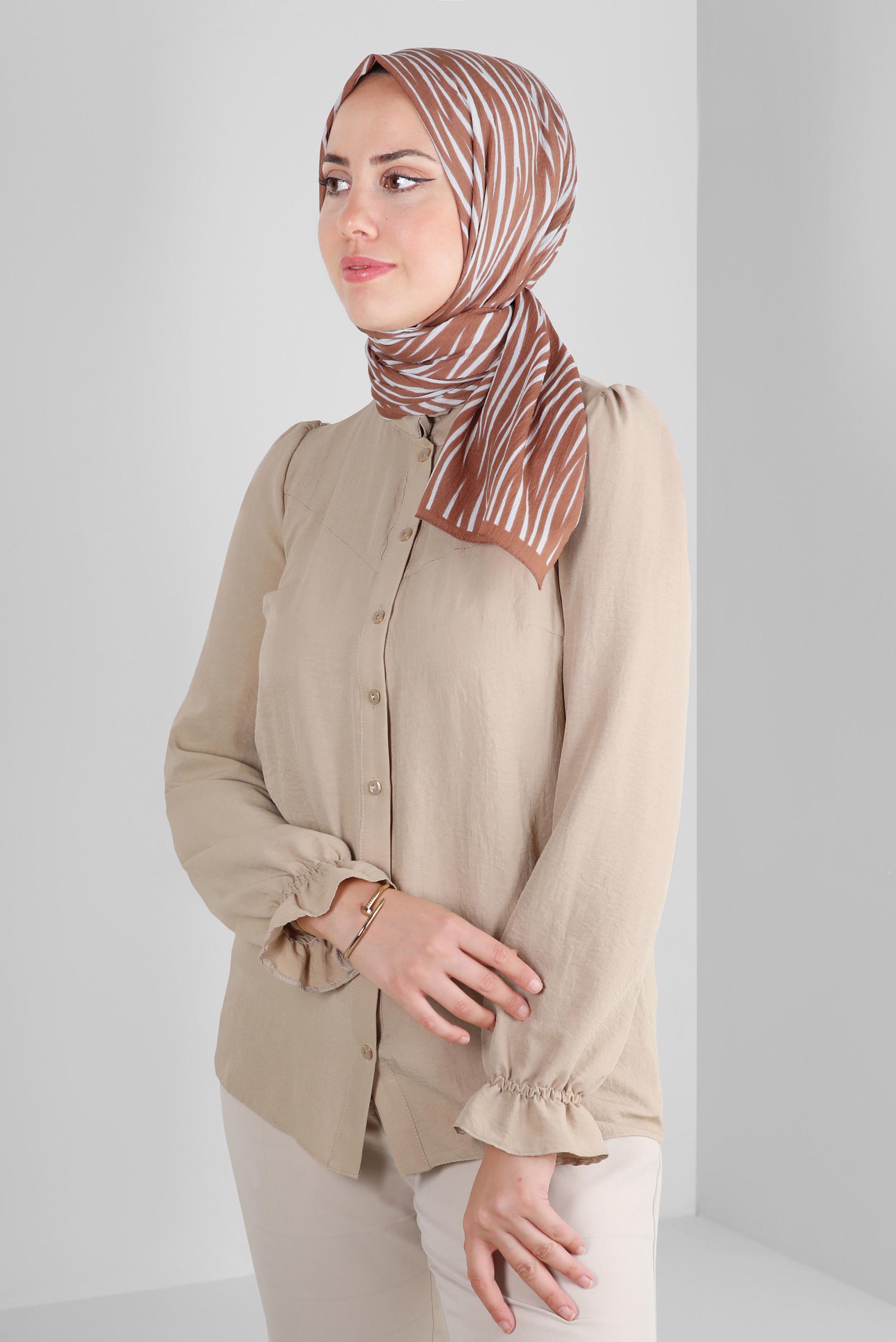 Tesettür giyim KAHVE ALVİNA DESENLİ ŞAL 8266