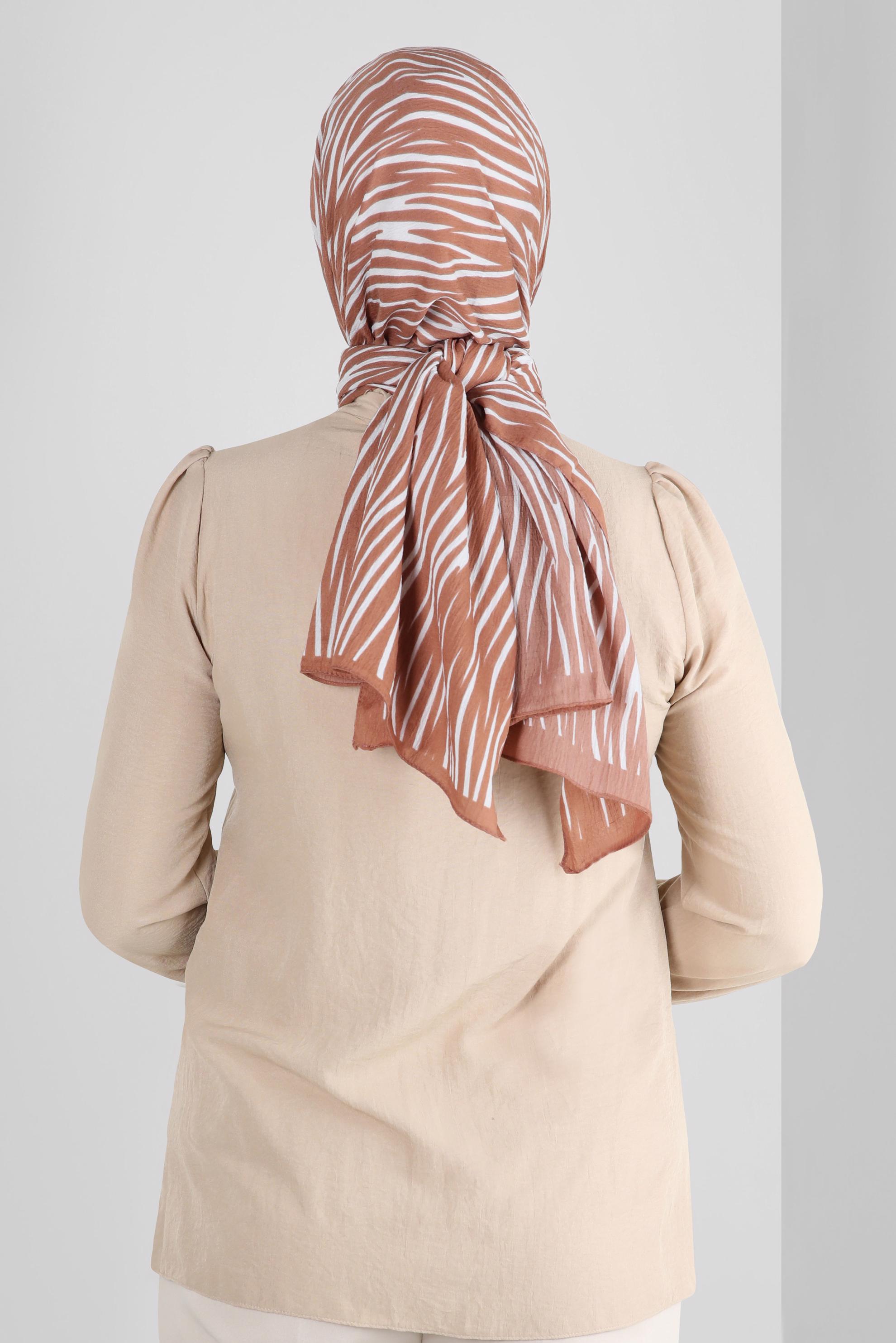 Tesettür giyim KAHVE ALVİNA DESENLİ ŞAL 8266