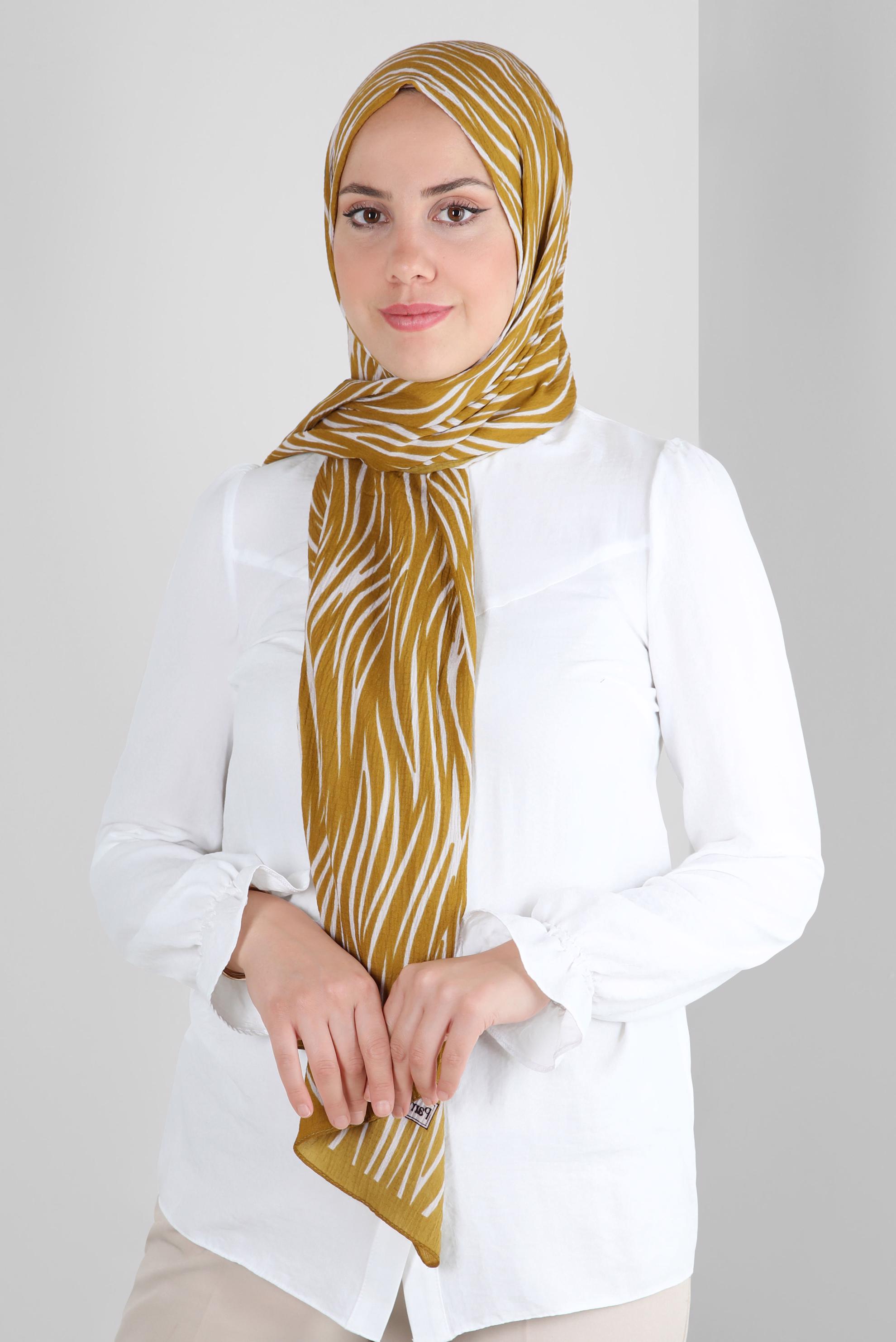 Tesettür giyim SARI ALVİNA DESENLİ ŞAL 8266