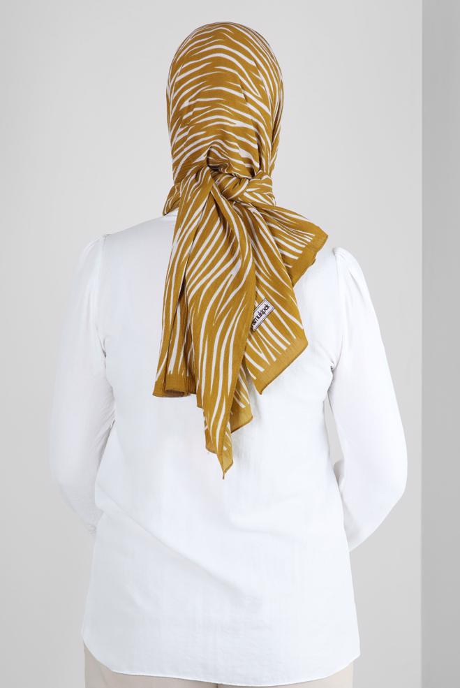 Tesettür giyim SARI ALVİNA DESENLİ ŞAL 8266 - ALVİNA