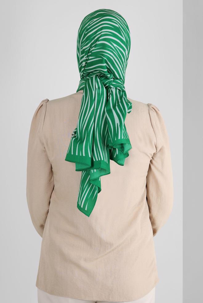 Tesettür giyim YEŞİL ALVİNA DESENLİ ŞAL 8266 - ALVİNA