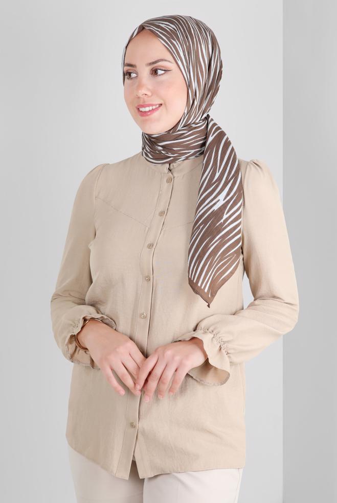 Tesettür giyim VİZON ALVİNA DESENLİ ŞAL 8266 - ALVİNA