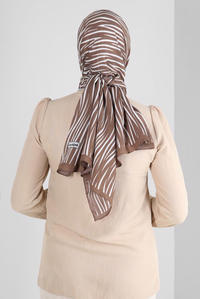 Tesettür giyim VİZON ALVİNA DESENLİ ŞAL 8266 - ALVİNA