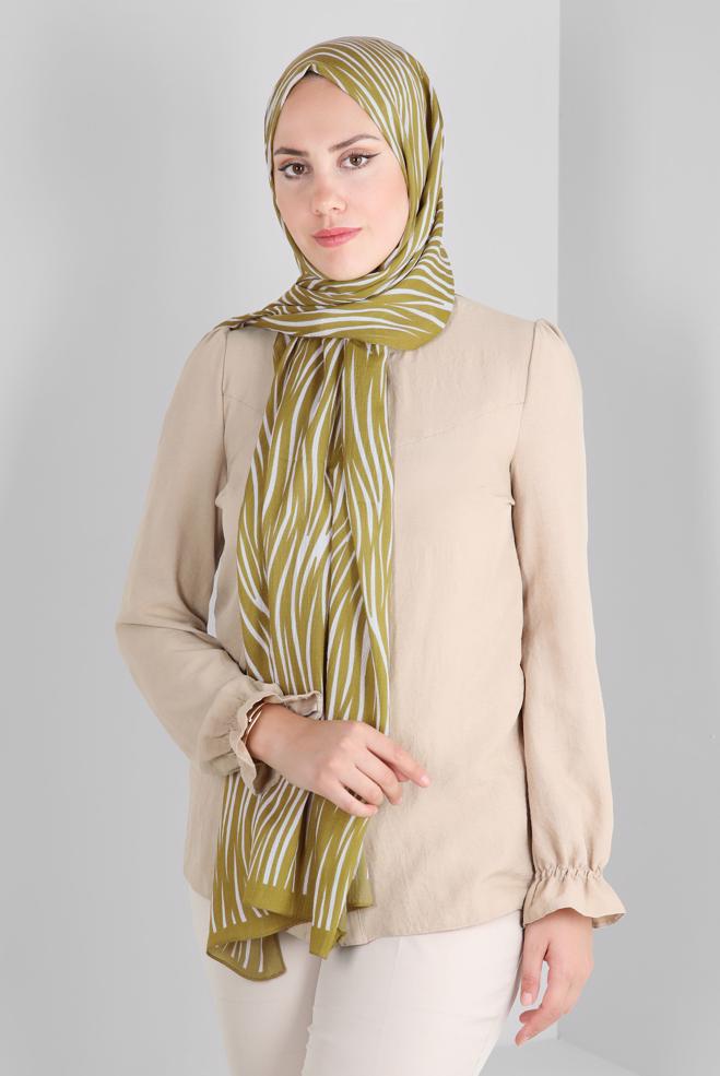 Tesettür giyim YEŞİL ALVİNA DESENLİ ŞAL 8266 - ALVİNA