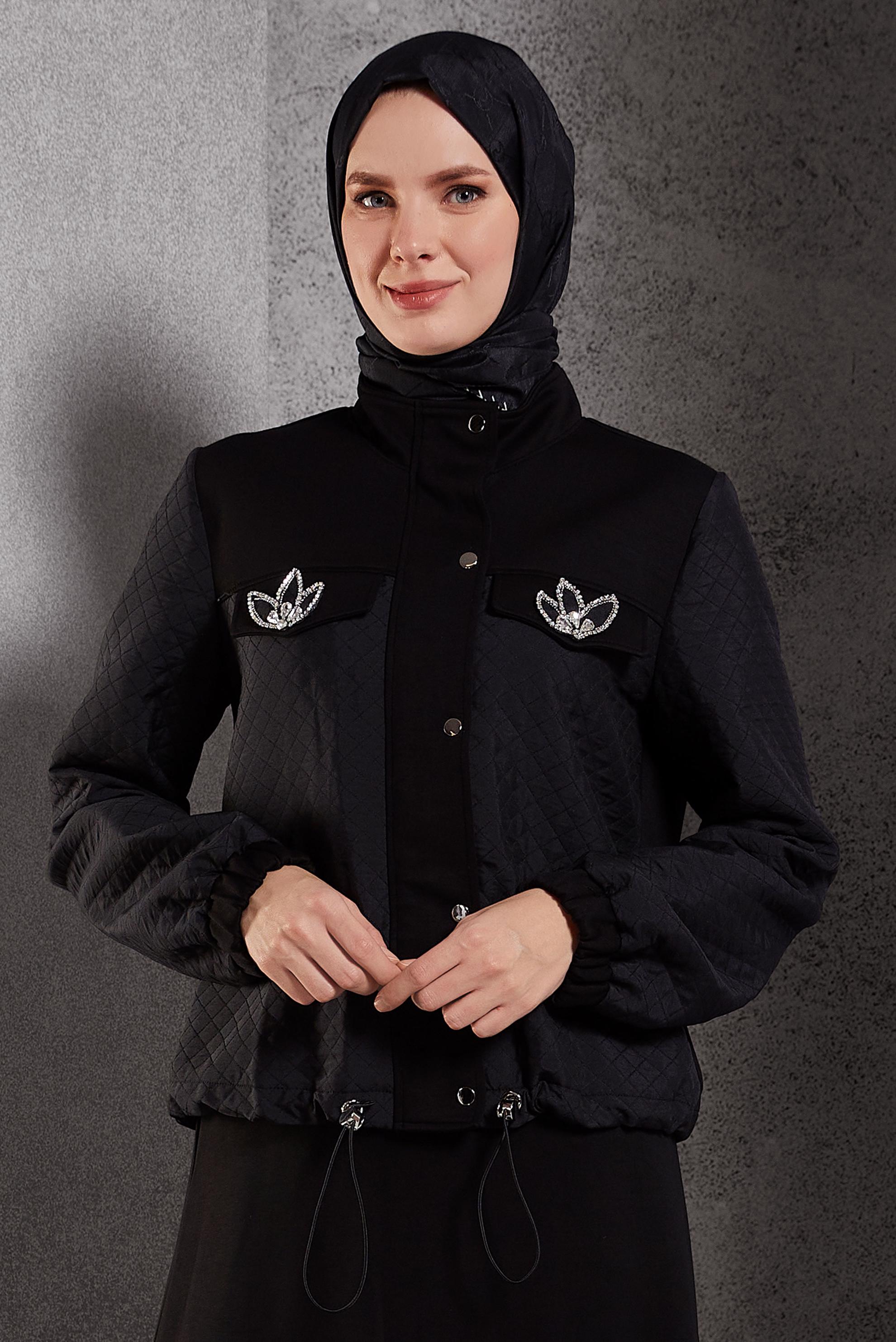 Tesettür giyim SİYAH ALVİNA MONOGRAM ŞAL 8267