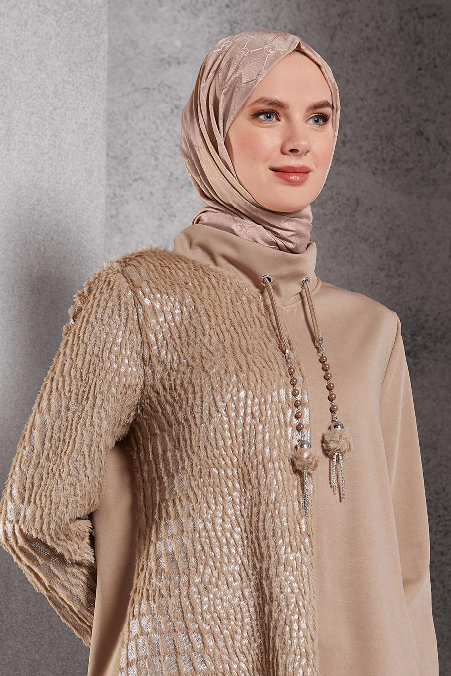 Tesettür giyim BEJ ALVİNA MONOGRAM ŞAL 8267