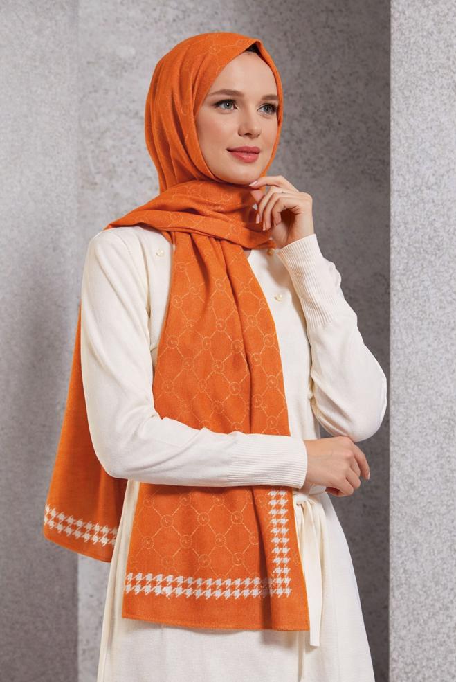 Tesettür giyim TURUNCU ALVİNA MONOGRAM ŞAL 8267 - ALVİNA