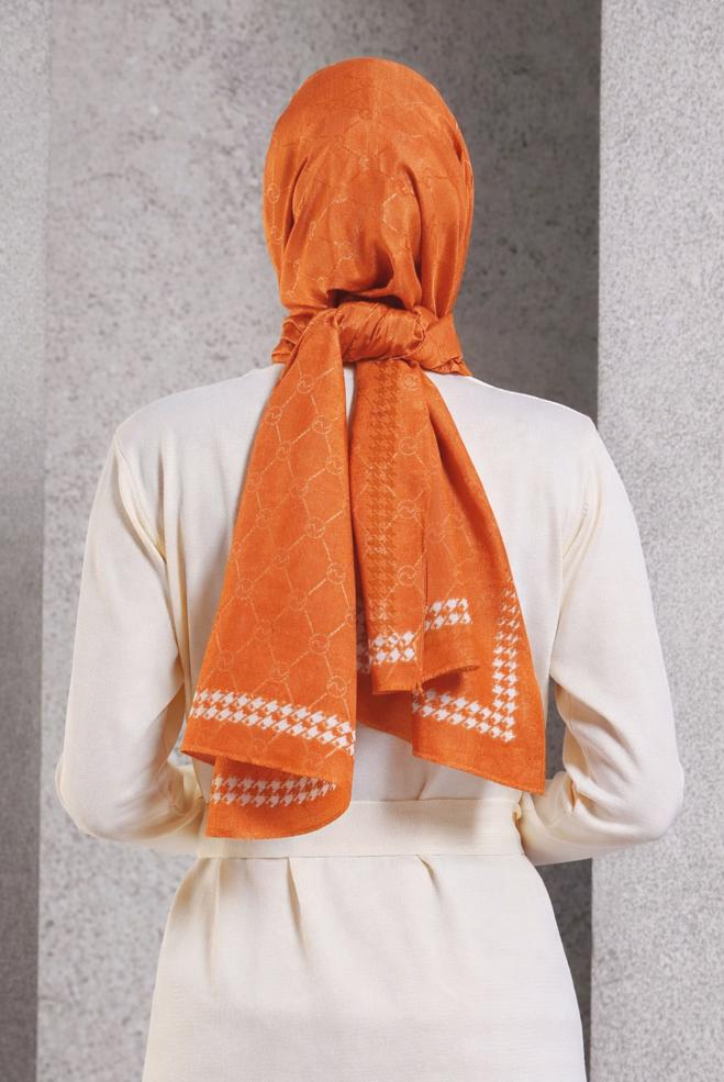 Tesettür giyim TURUNCU ALVİNA MONOGRAM ŞAL 8267 - ALVİNA