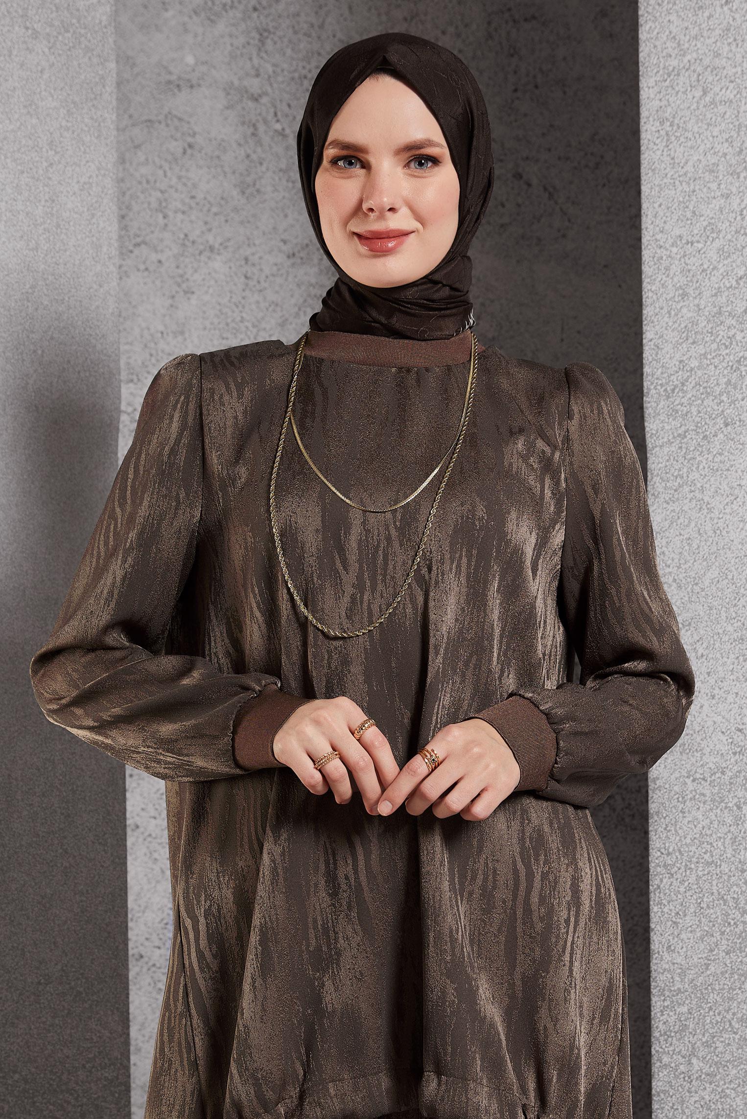 Tesettür giyim KAHVE ALVİNA MONOGRAM ŞAL 8267