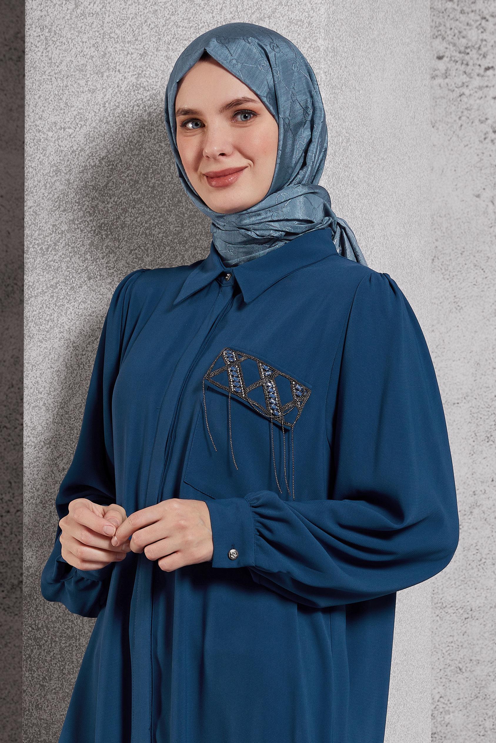 Tesettür giyim MAVİ ALVİNA MONOGRAM ŞAL 8267