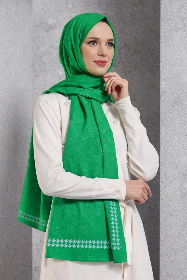 Tesettür giyim YEŞİL ALVİNA MONOGRAM ŞAL 8267 - ALVİNA
