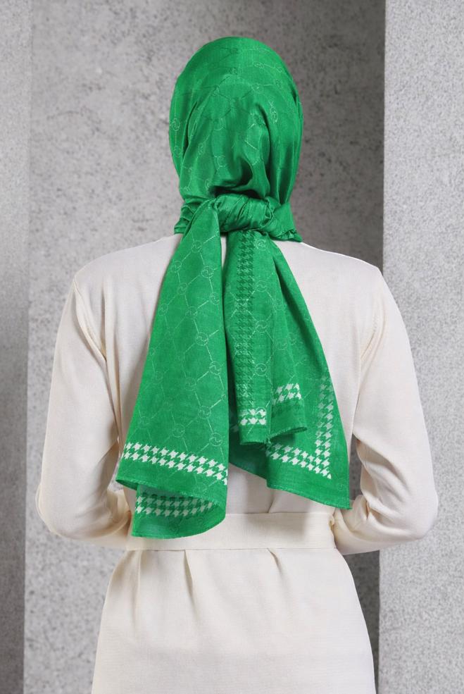 Tesettür giyim YEŞİL ALVİNA MONOGRAM ŞAL 8267 - ALVİNA