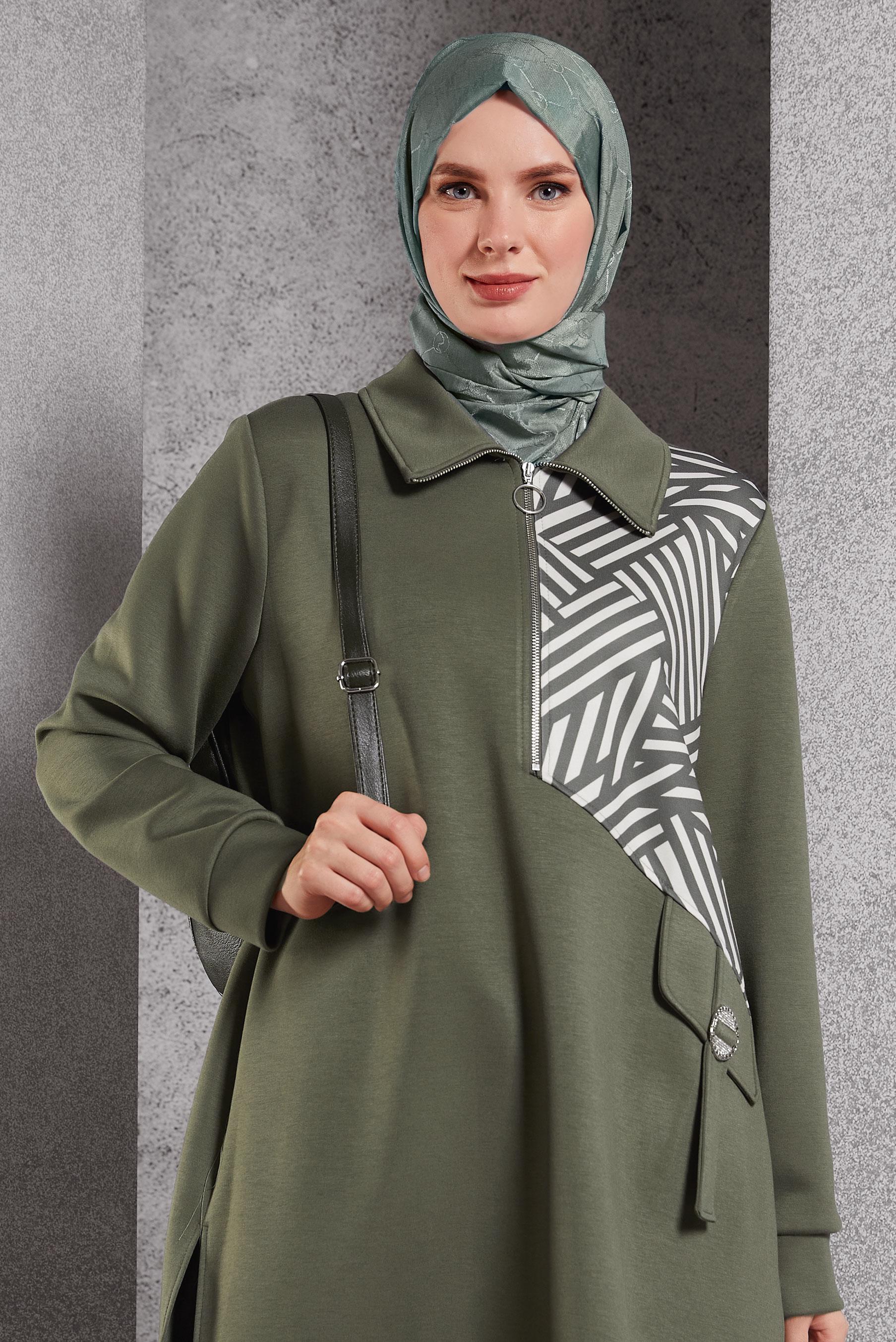 Tesettür giyim YEŞİL ALVİNA MONOGRAM ŞAL 8267