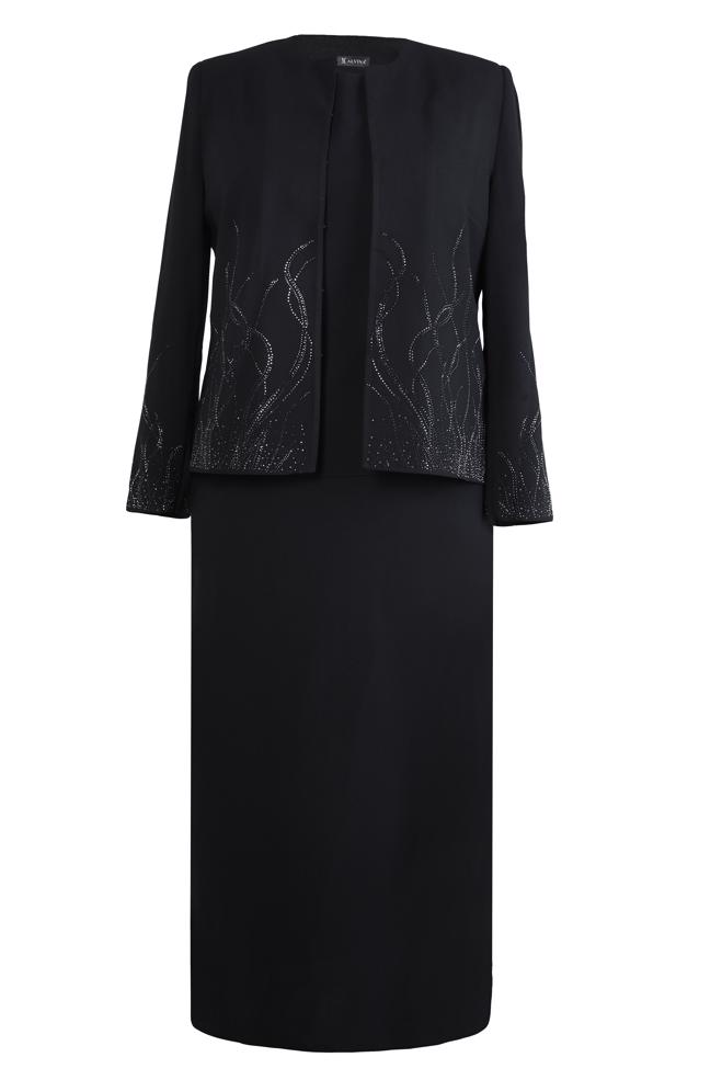 Tesettür giyim SİYAH ETEKLİ ÜÇLÜ KREP TAKIM 30348 - ALVİNA