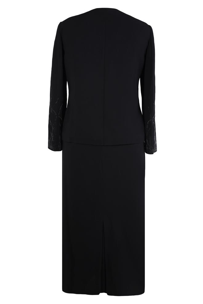 Tesettür giyim SİYAH ETEKLİ ÜÇLÜ KREP TAKIM 30348 - ALVİNA