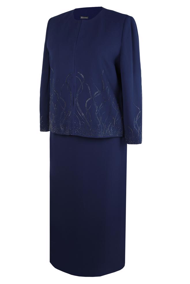 Tesettür giyim LACİVERT ETEKLİ ÜÇLÜ KREP TAKIM 30348 - ALVİNA