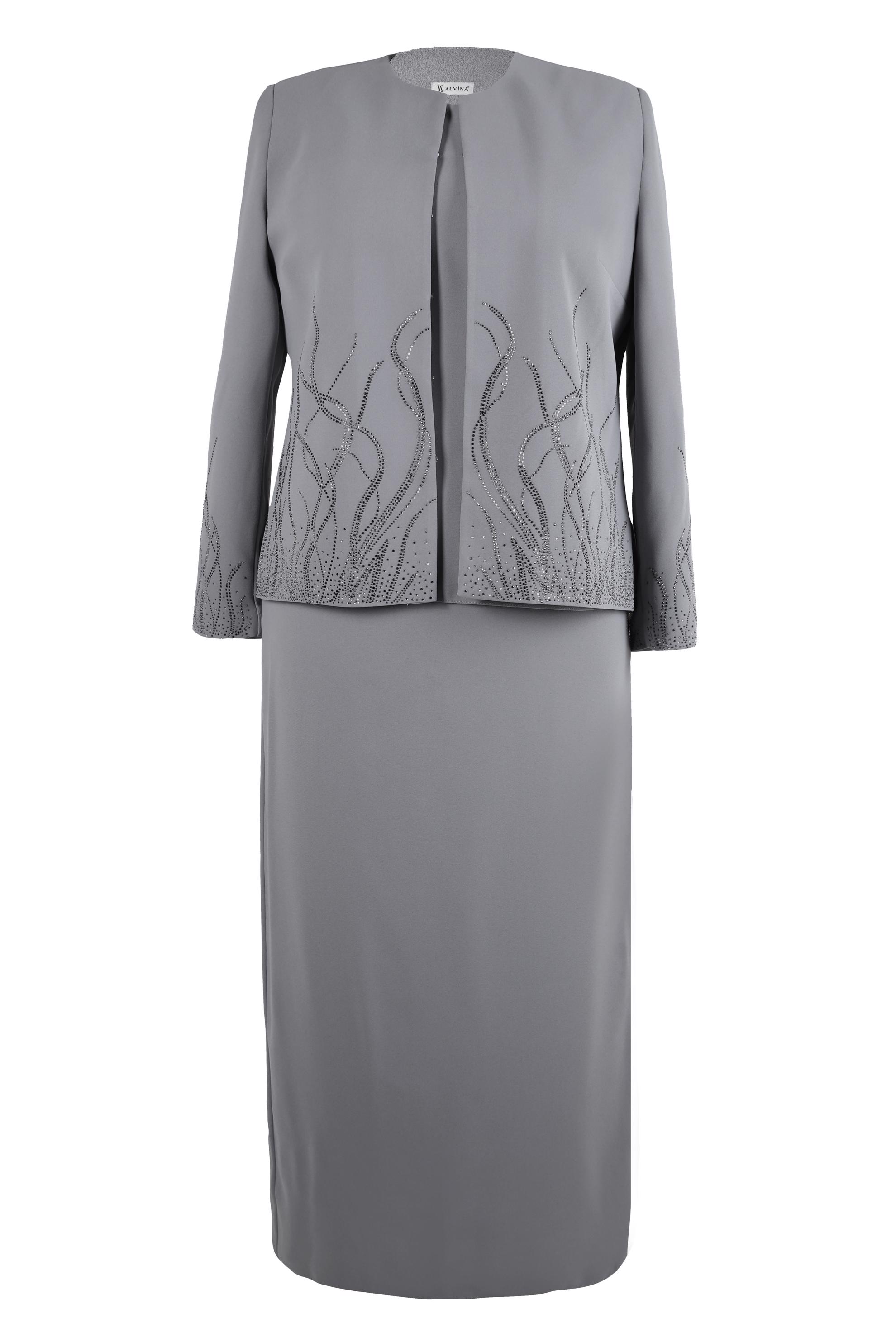 Tesettür giyim GRİ ETEKLİ ÜÇLÜ KREP TAKIM 30348