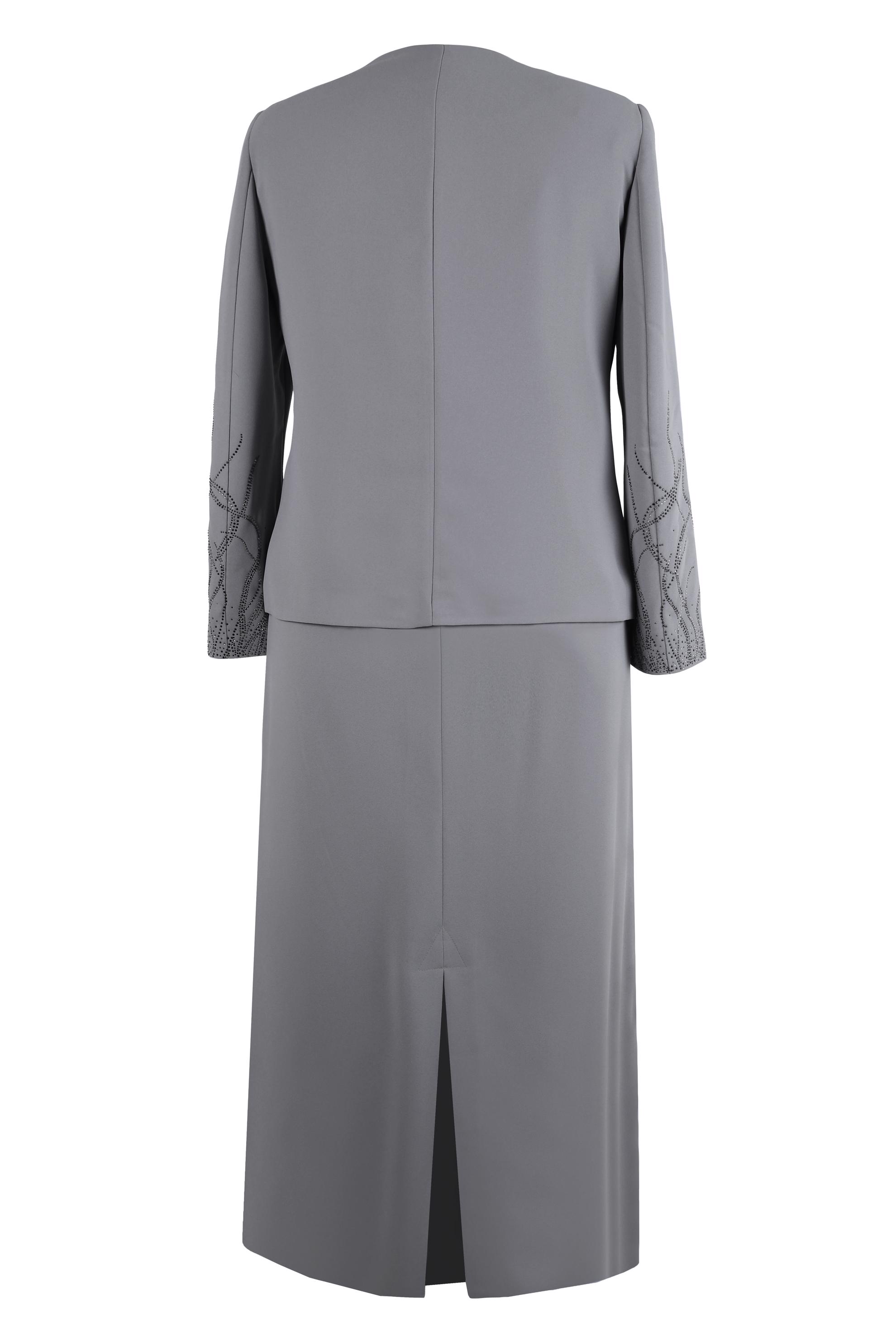 Tesettür giyim GRİ ETEKLİ ÜÇLÜ KREP TAKIM 30348