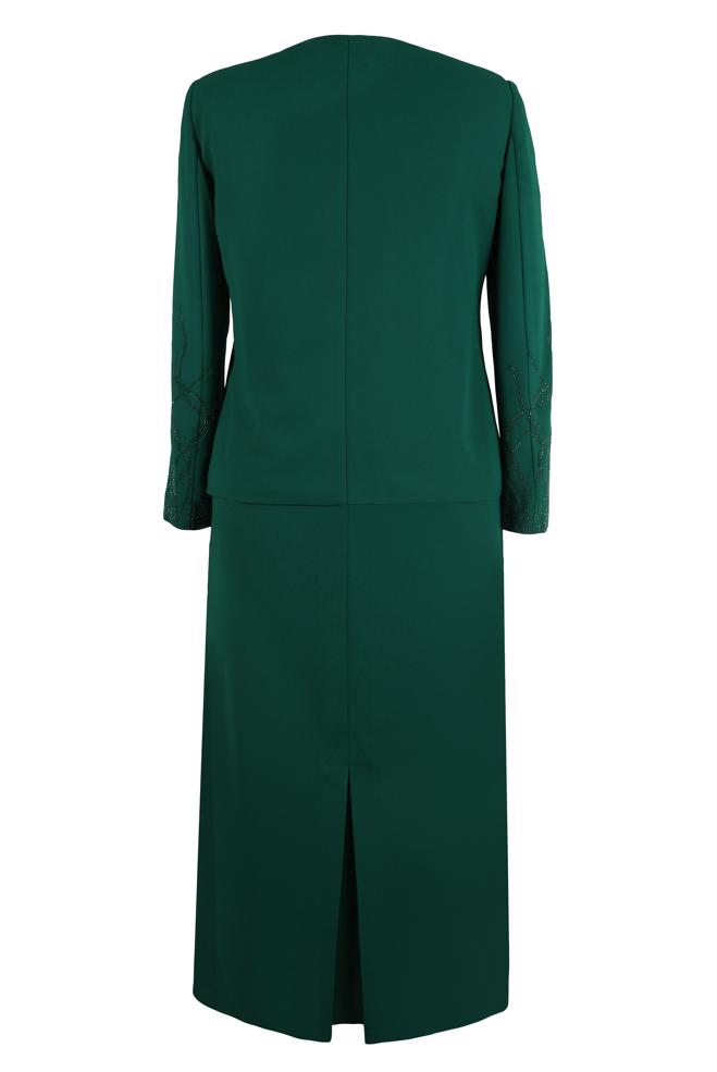 Tesettür giyim YEŞİL ETEKLİ ÜÇLÜ KREP TAKIM 30348 - ALVİNA