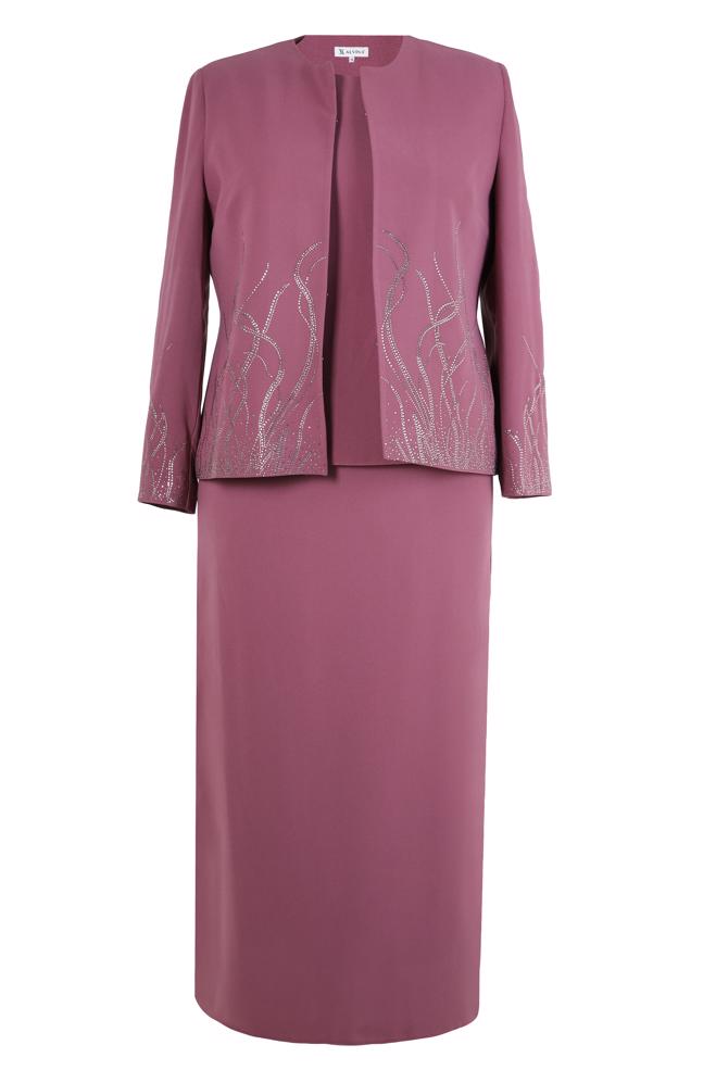 Tesettür giyim PEMBE ETEKLİ ÜÇLÜ KREP TAKIM 30348 - ALVİNA