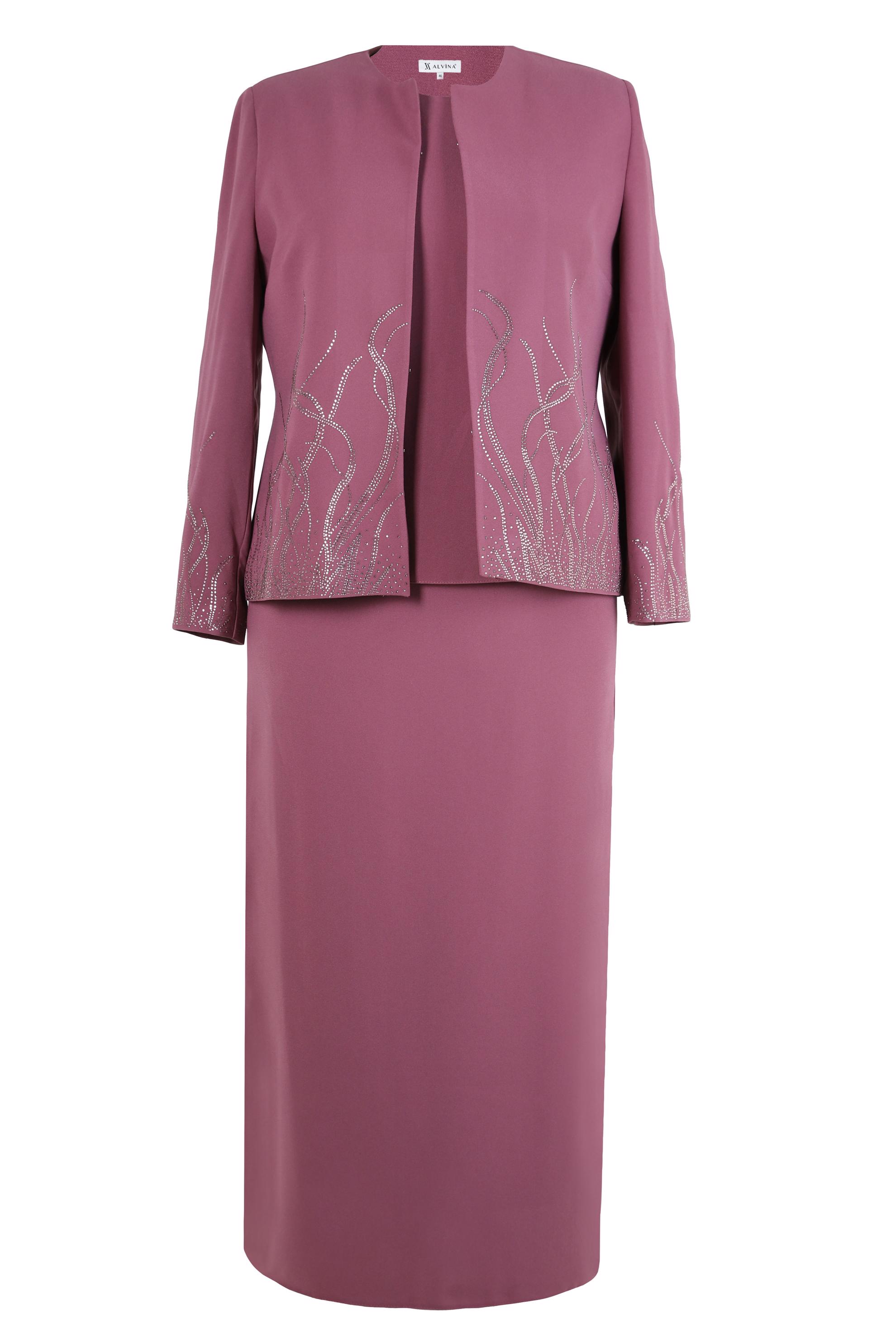 Tesettür giyim PEMBE ETEKLİ ÜÇLÜ KREP TAKIM 30348