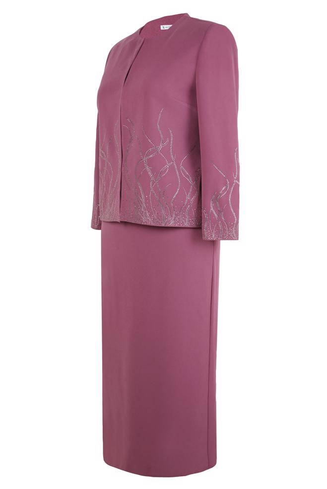 Tesettür giyim PEMBE ETEKLİ ÜÇLÜ KREP TAKIM 30348 - ALVİNA