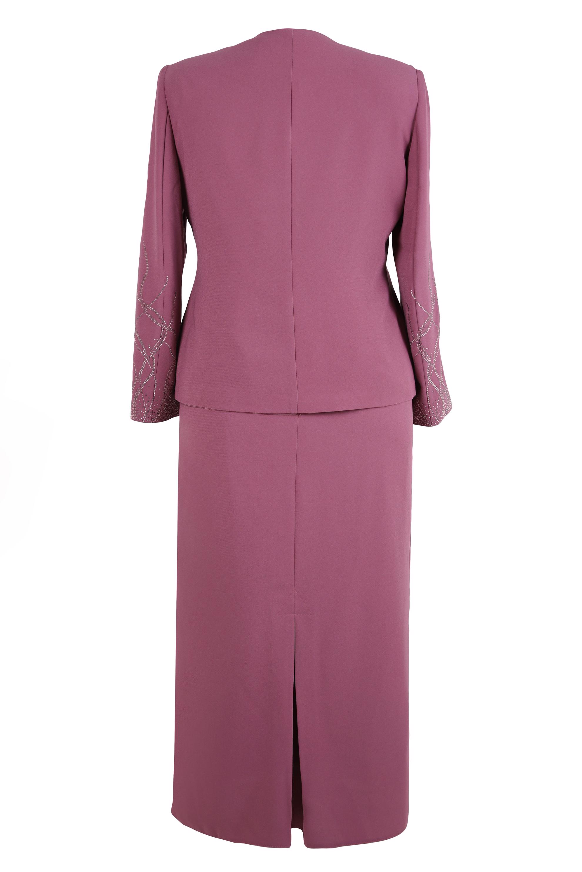 Tesettür giyim PEMBE ETEKLİ ÜÇLÜ KREP TAKIM 30348