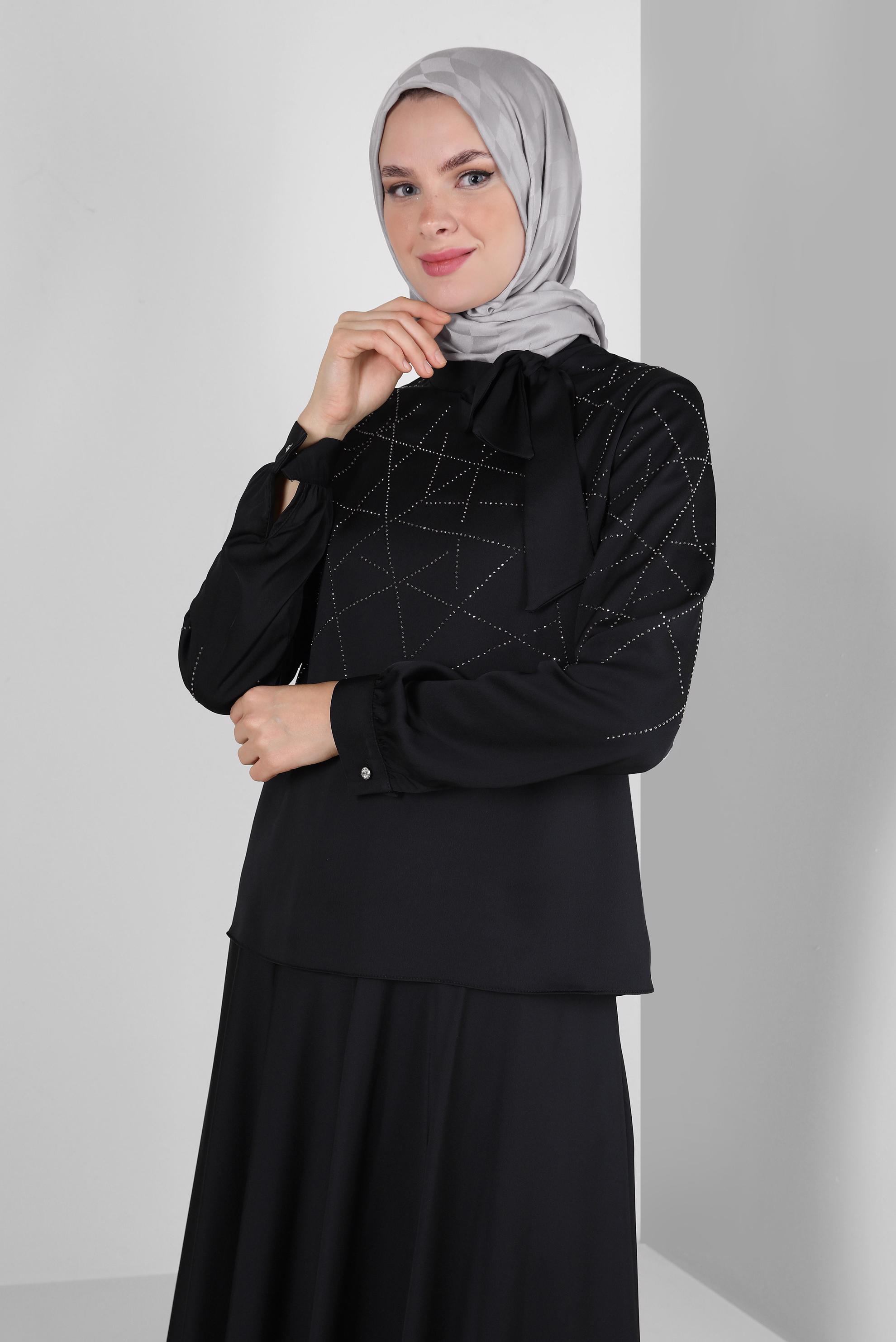Vêtements hijab NOIR ENSEMBLE JUPE PLISSÉE AVEC DÉTAIL GEM 43666