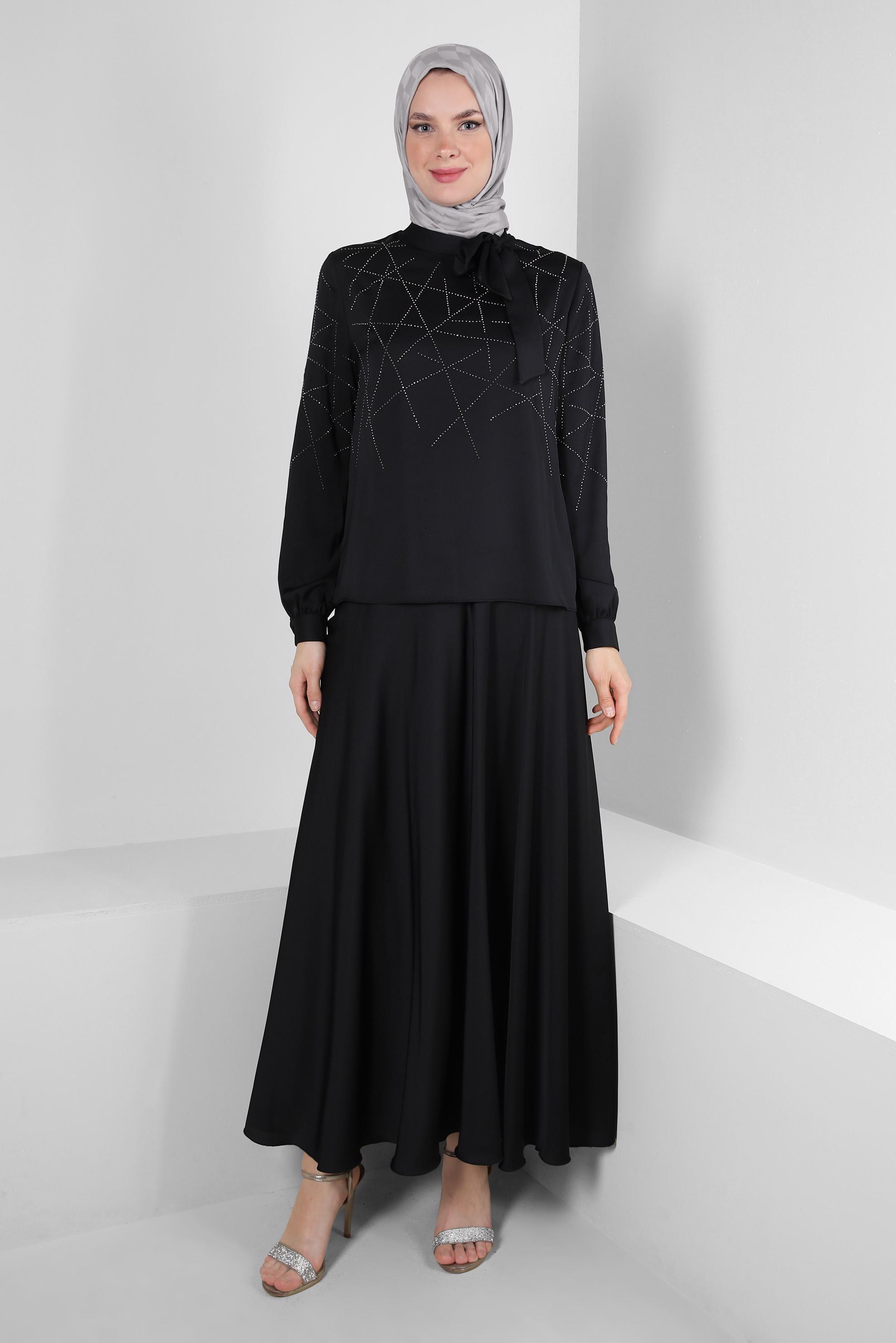 Vêtements hijab NOIR ENSEMBLE JUPE PLISSÉE AVEC DÉTAIL GEM 43666