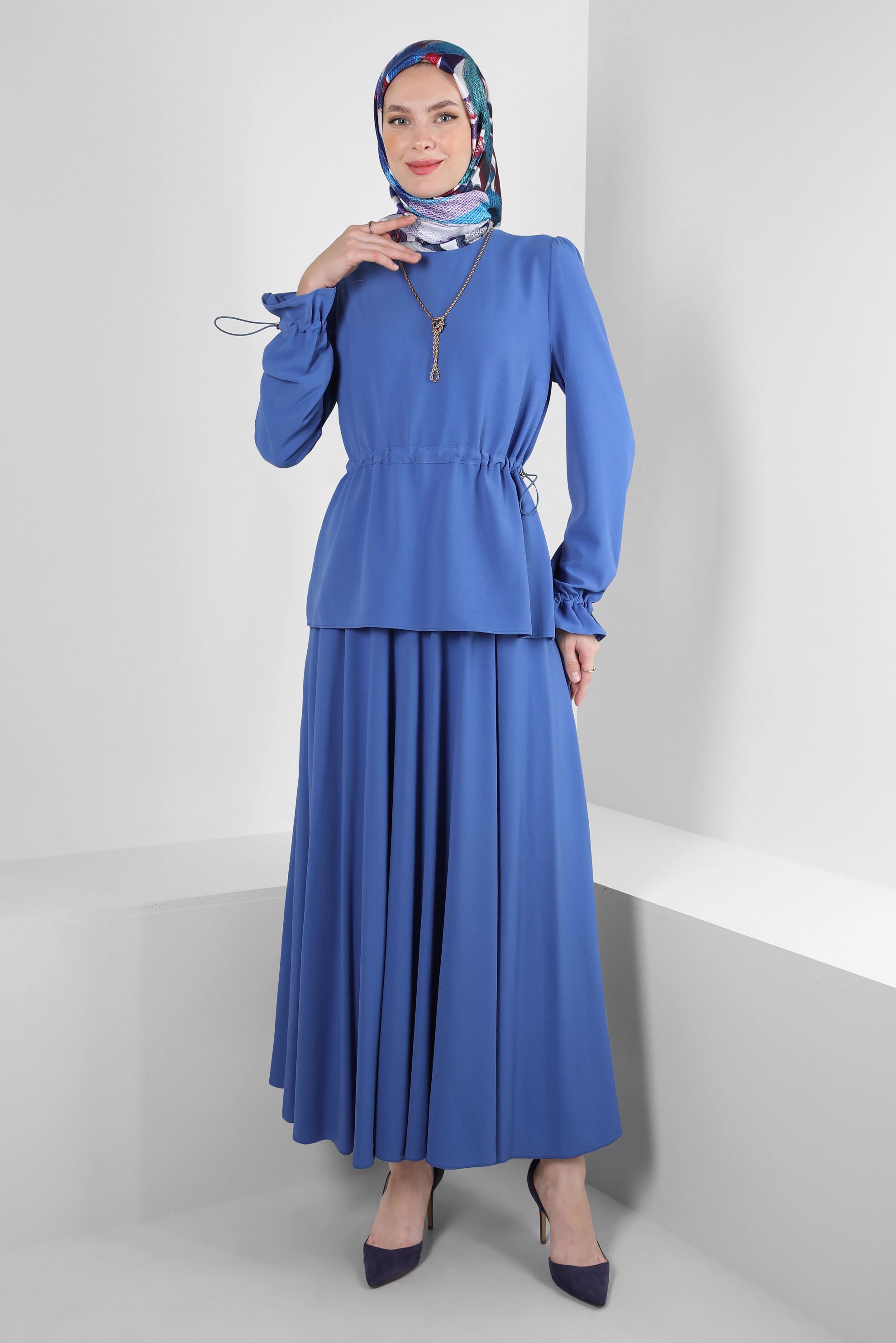 Vêtements hijab BLEU MARINE COSTUME JUPE 2 PIÈCES TAILLE SMOCKING 43894