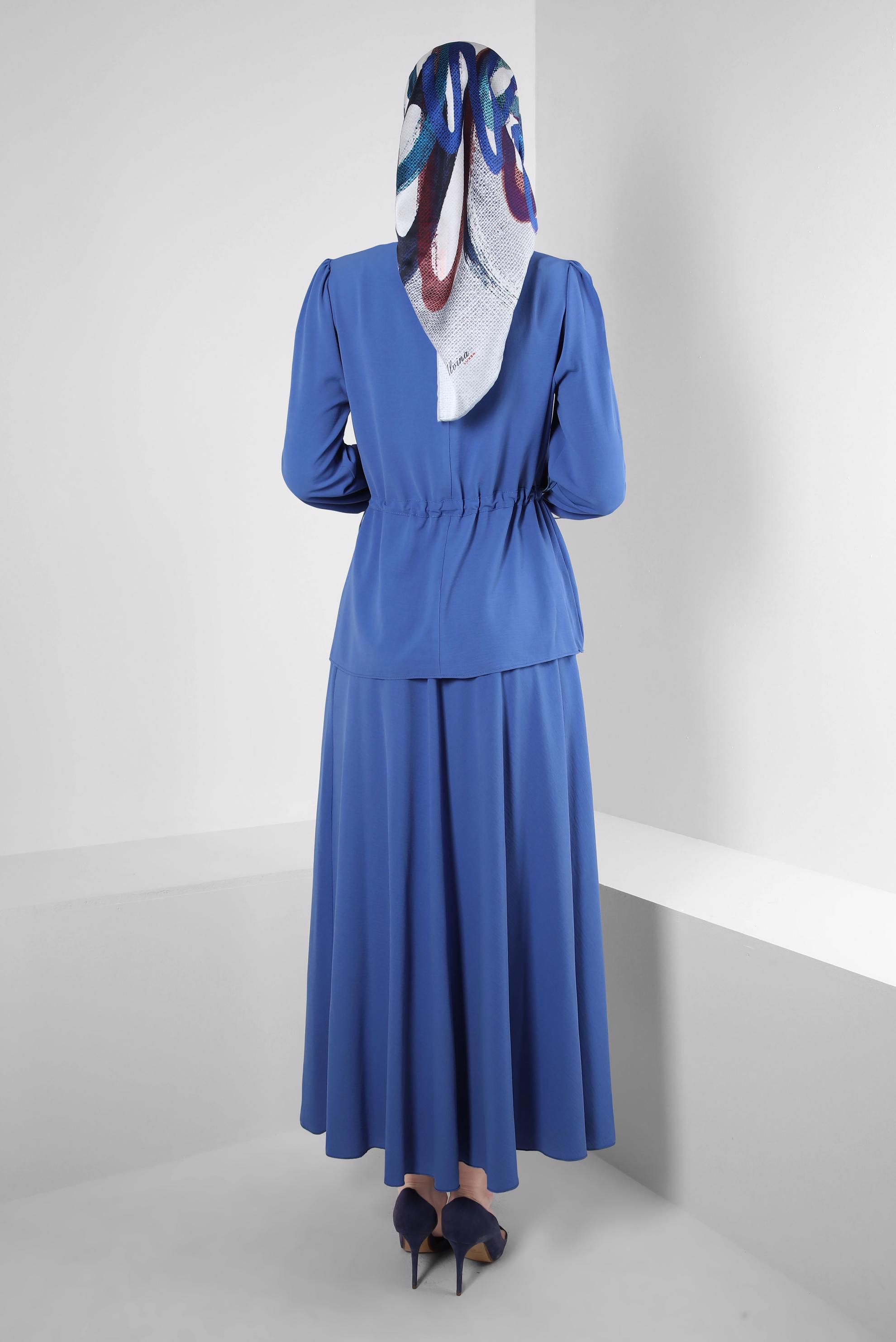 Vêtements hijab BLEU MARINE COSTUME JUPE 2 PIÈCES TAILLE SMOCKING 43894