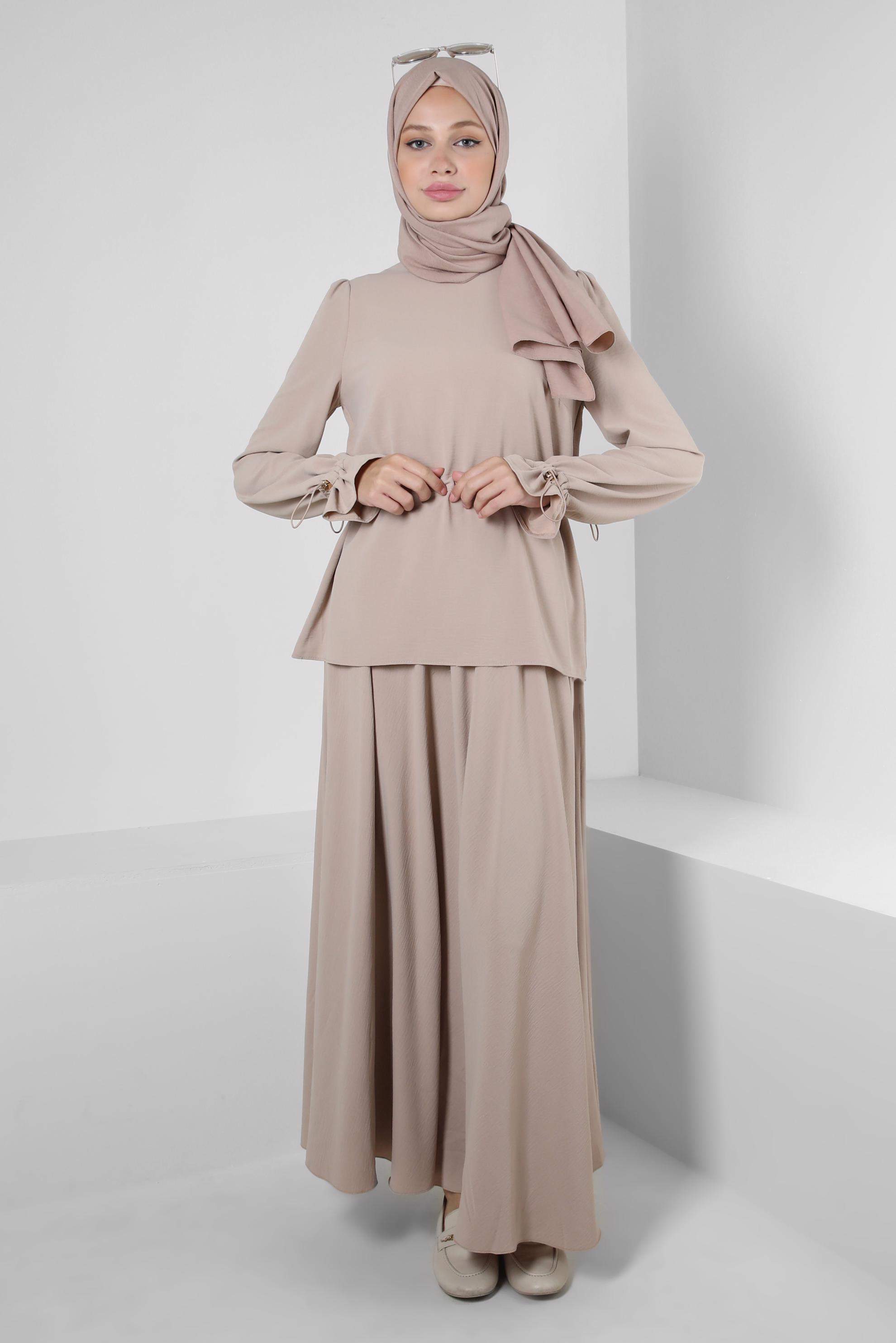 Vêtements hijab SABLE COSTUME JUPE 2 PIÈCES TAILLE SMOCKING 43894