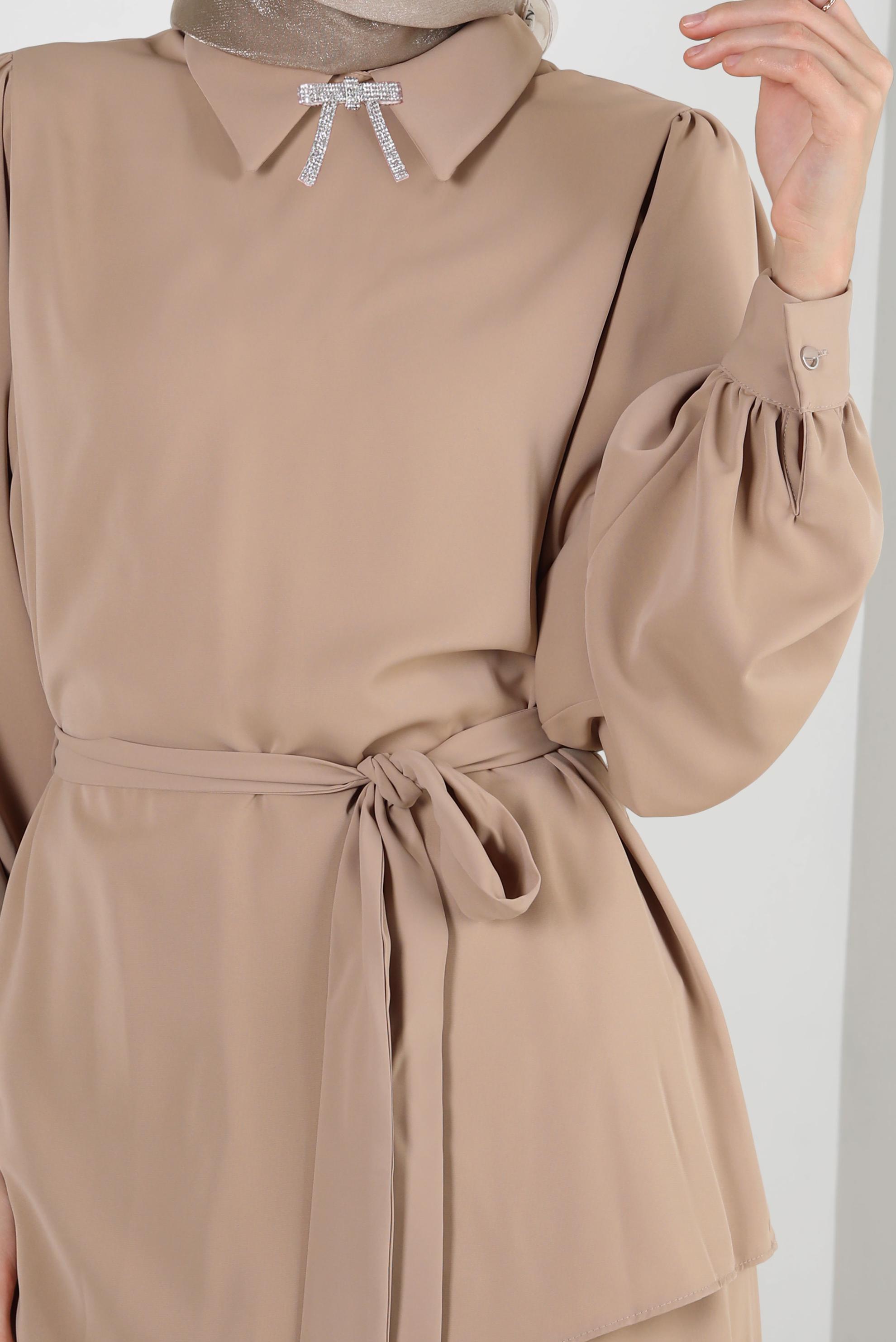 Vêtements hijab BRUN JUPE AVEC NŒUD PAPILLON ET MANCHES BALLON 43911