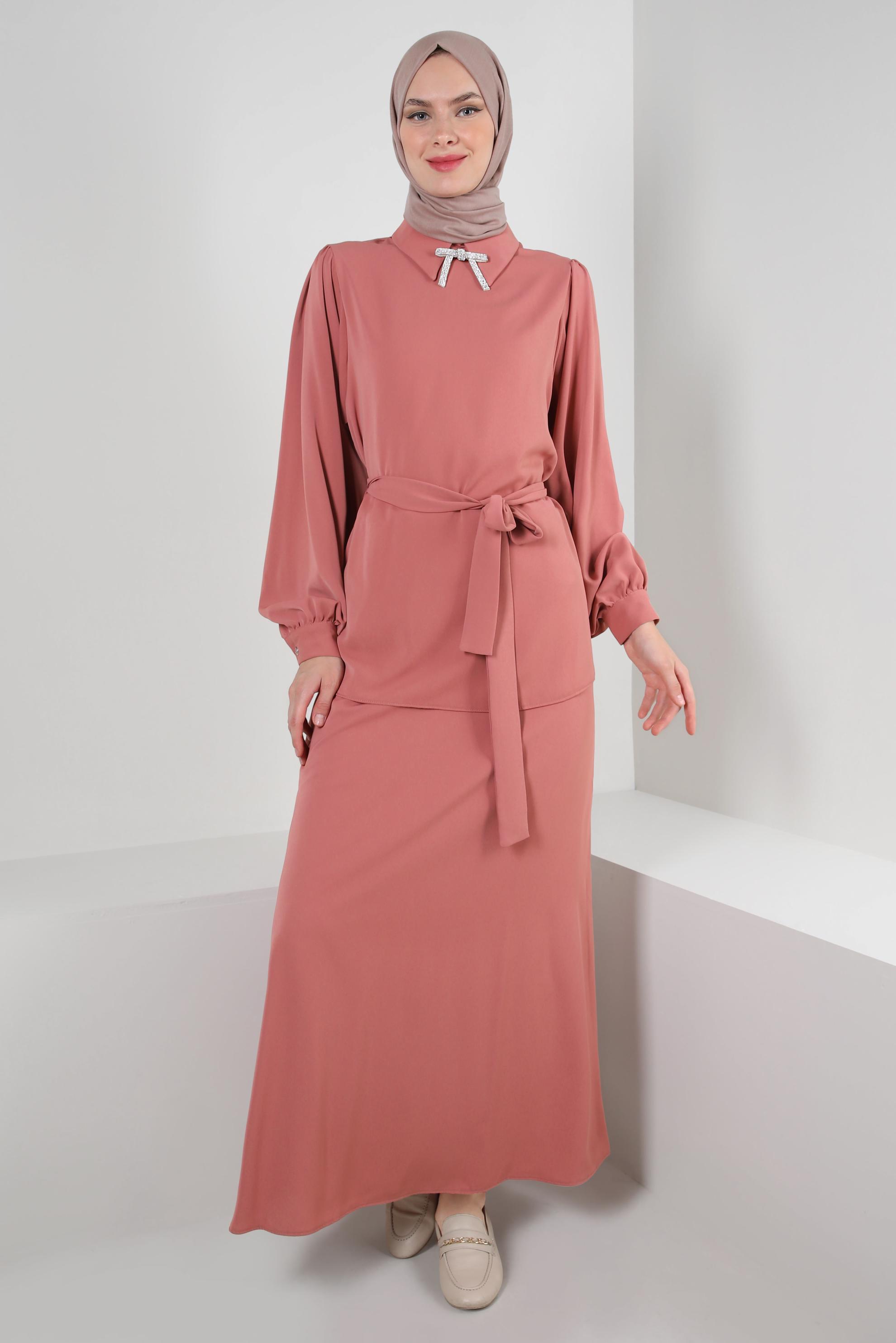 Vêtements hijab ROSE JUPE AVEC NŒUD PAPILLON ET MANCHES BALLON 43911