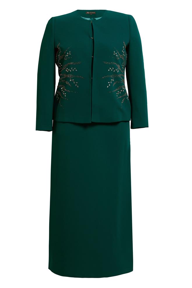 Vêtements hijab VERT COSTUME HABILLÉ GRANDE TAILLE AVEC GEMME 30352 - ALVİNA