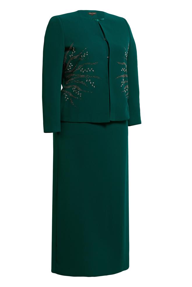 Vêtements hijab VERT COSTUME HABILLÉ GRANDE TAILLE AVEC GEMME 30352 - ALVİNA