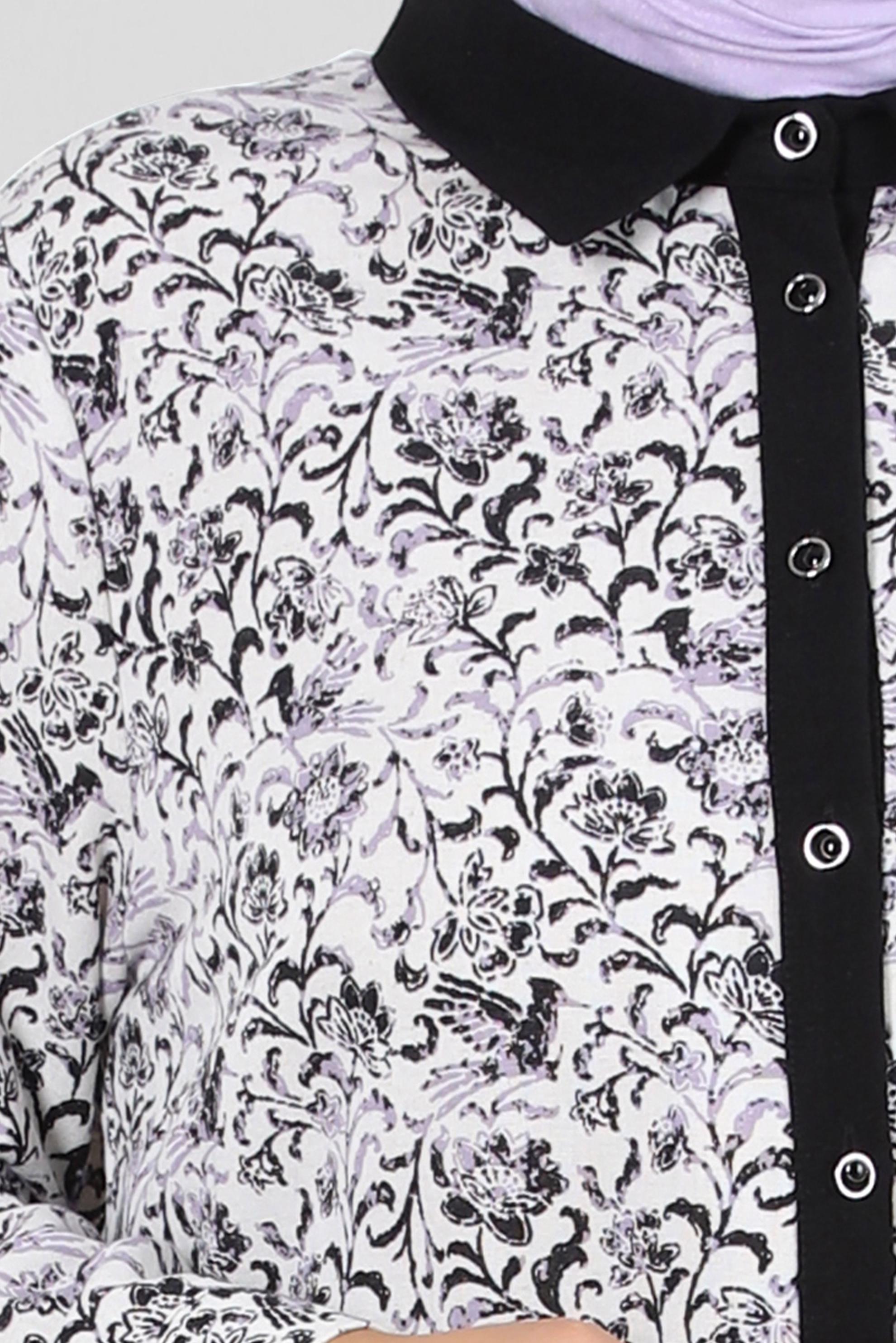 Tesettür giyim SİYAH DESENLİ DÜĞMELİ İKİLİ PANTOLONLU TAKIM 20379