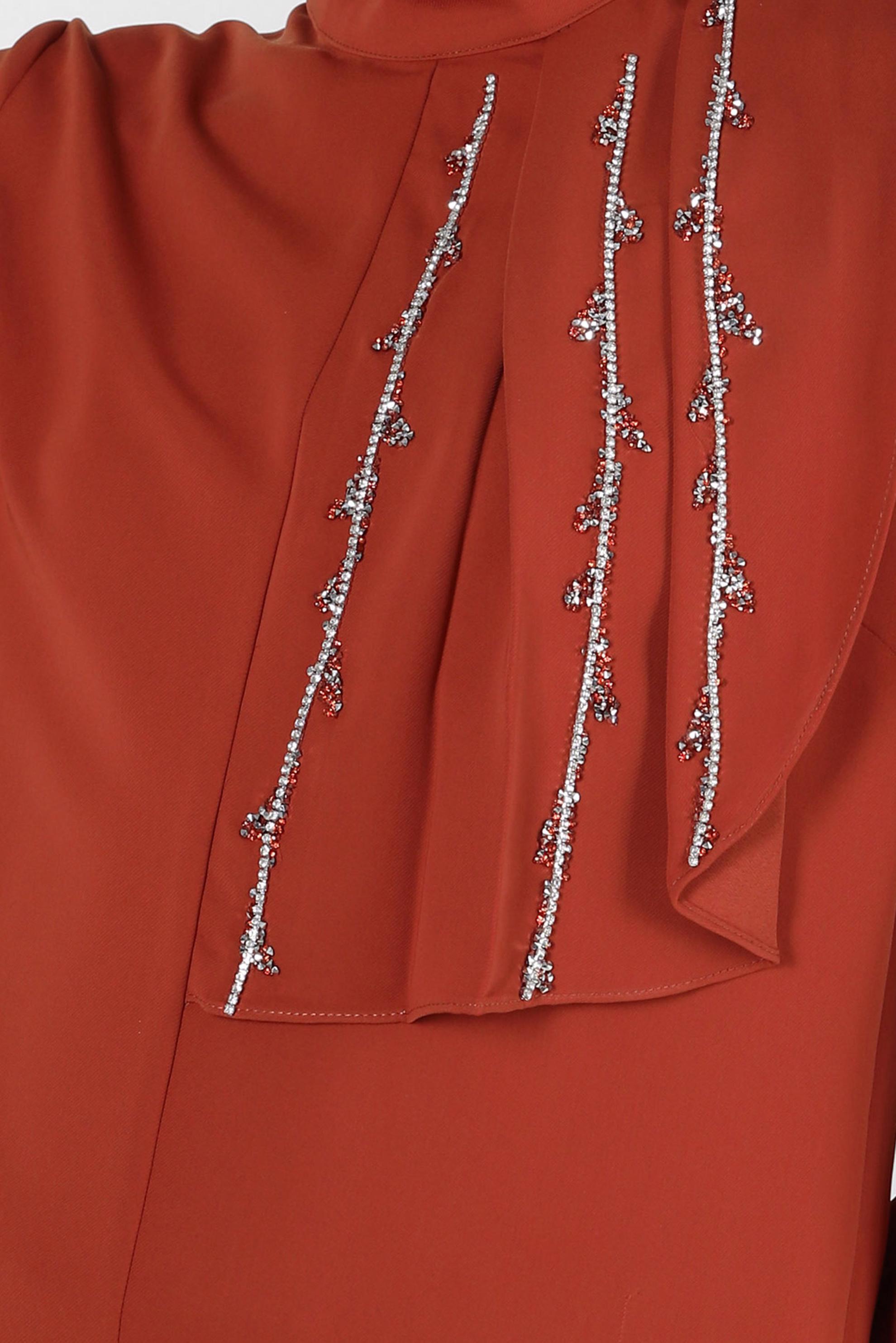 Tesettür giyim TURUNCU TAŞLI ASİMETRİK KESİM PANTOLONLU TAKIM 30315