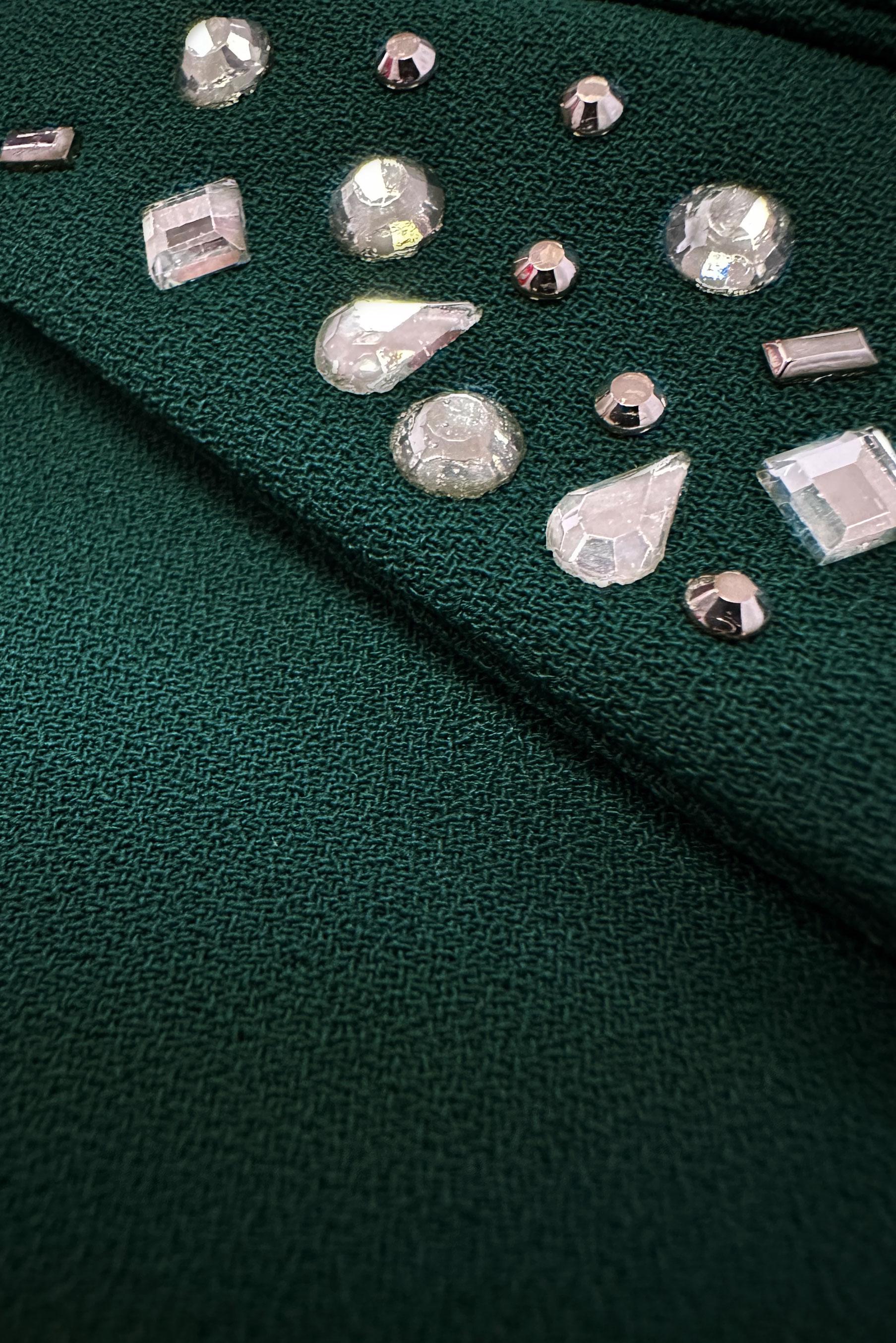 Tesettür giyim YEŞİL TAŞ BASKILI ÜÇLÜ KLASİK KREP TAKIM 30317