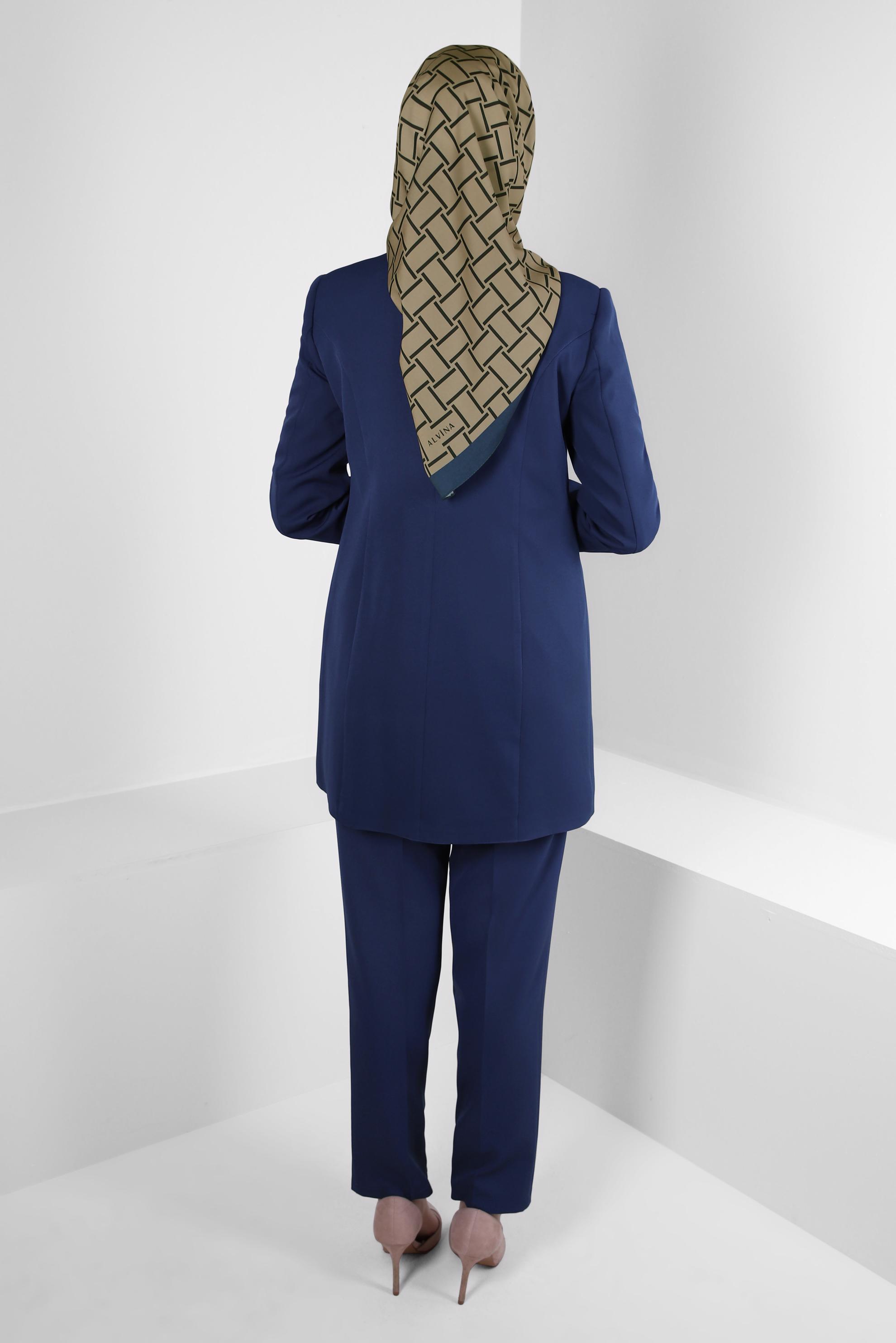 Tesettür giyim LACİVERT TAŞ BASKILI İKİLİ PANTOLONLU TAKIM 30318
