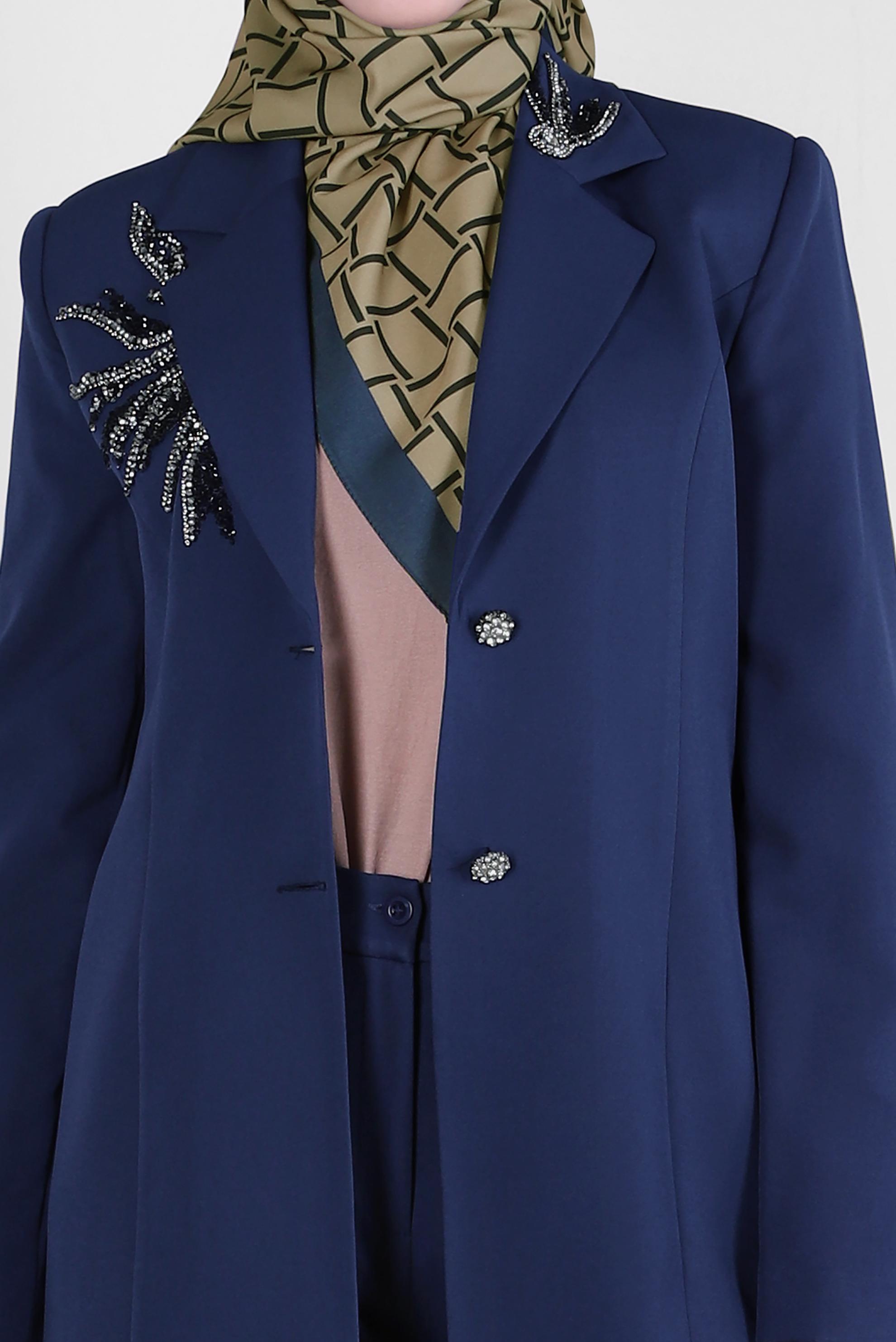 Tesettür giyim LACİVERT TAŞ BASKILI İKİLİ PANTOLONLU TAKIM 30318