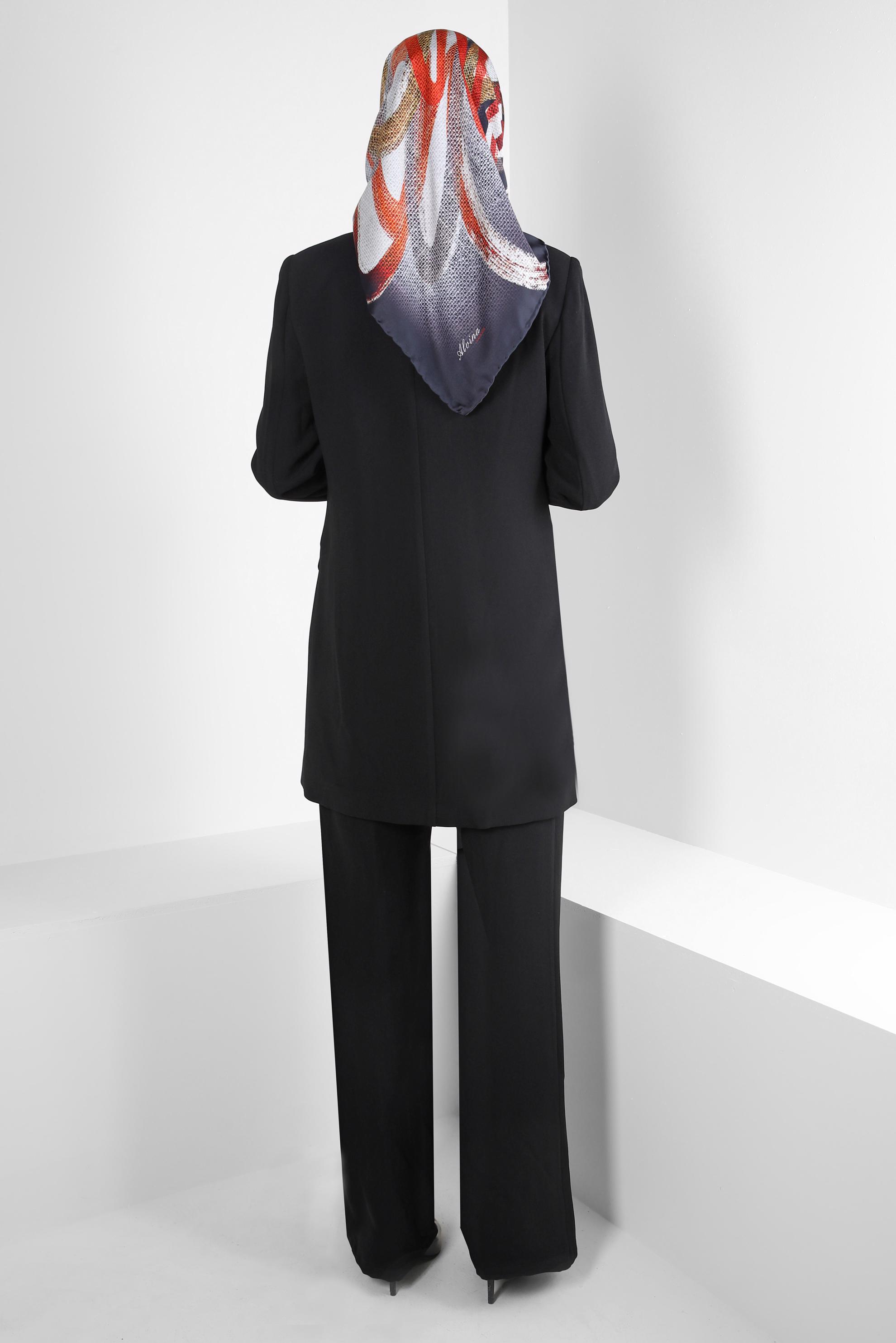 Tesettür giyim SİYAH KRUVAZE YAKA KLASİK İKİLİ PANTOLONLU TAKIM 30321