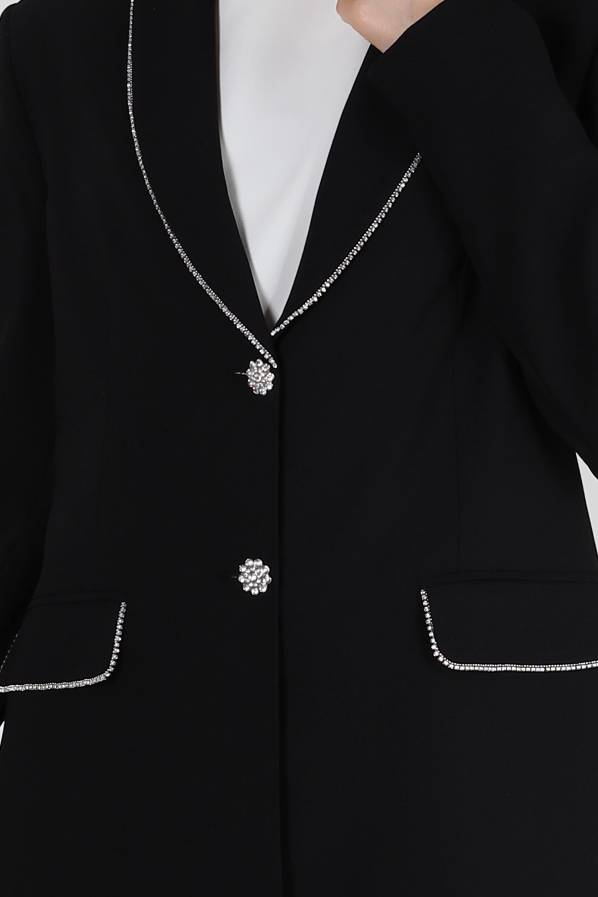 Tesettür giyim SİYAH TAŞ ŞERİTLİ KLASİK PANTOLONLU TAKIM 30322