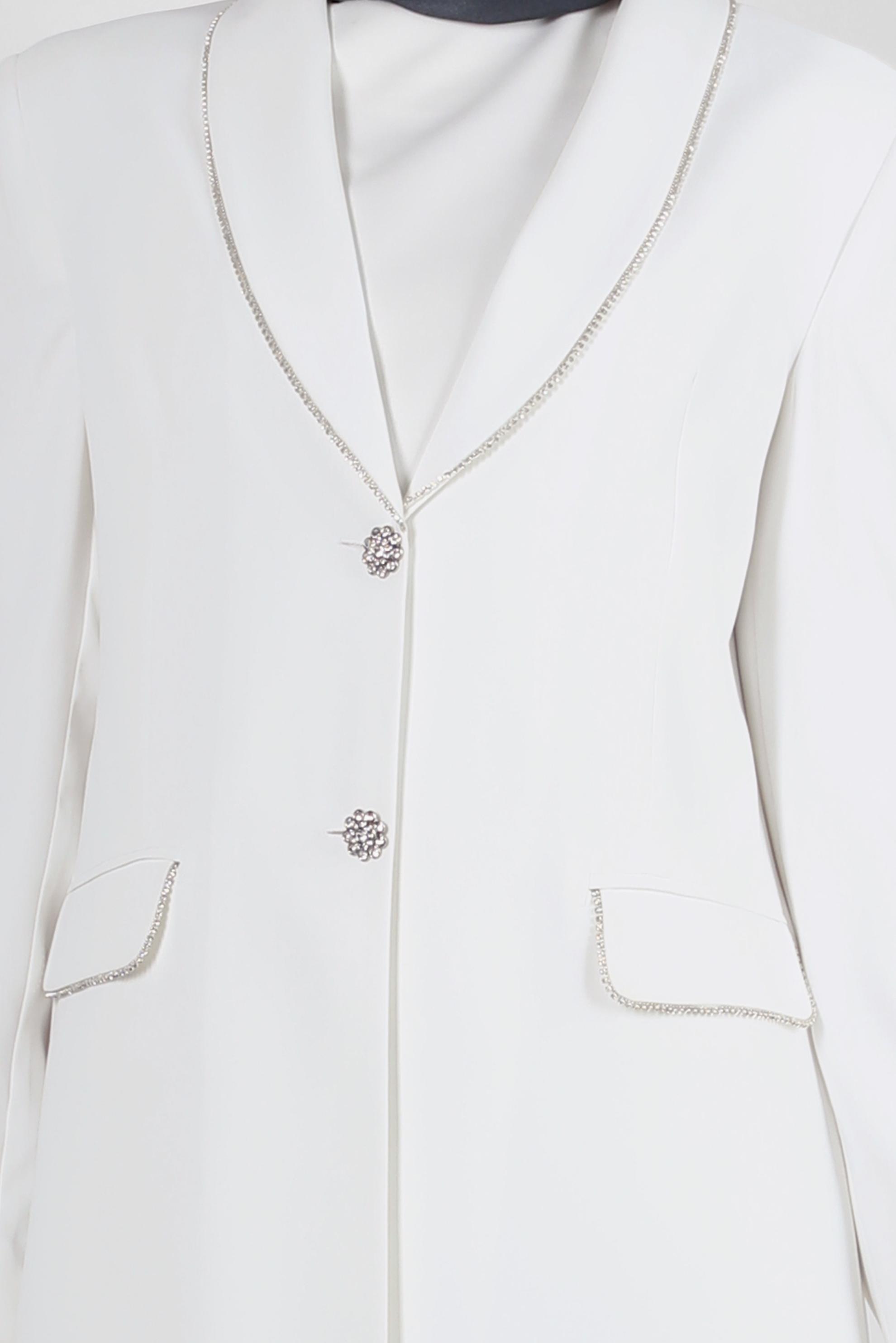 Tesettür giyim BEYAZ TAŞ ŞERİTLİ KLASİK PANTOLONLU TAKIM 30322