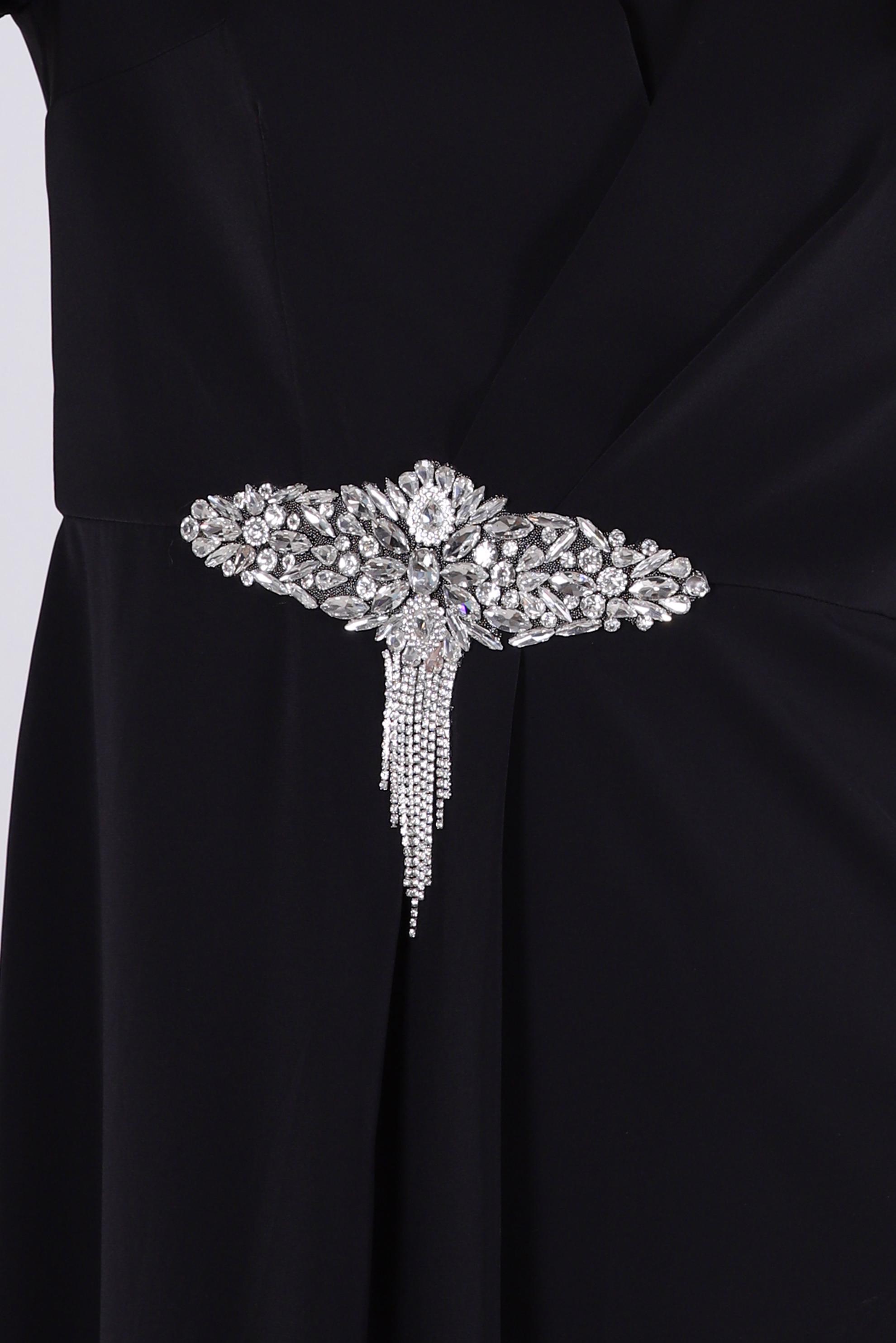 Tesettür giyim SİYAH ASİMETRİK KESİM TAŞ DETAYLI İKİLİ PANTOLONLU TAKIM 30324