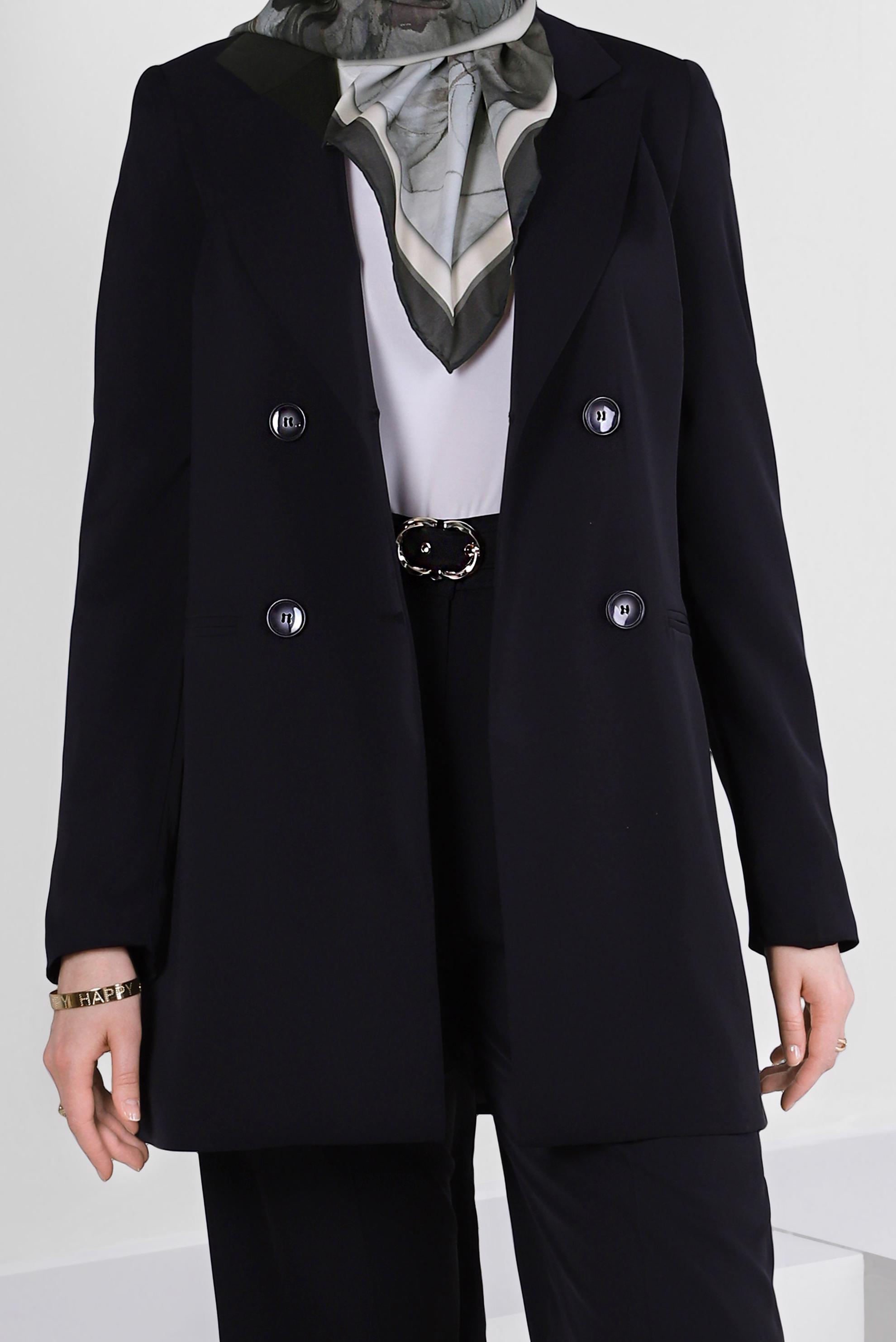 Tesettür giyim SİYAH İSPANYOL PAÇA KLASİK İKİLİ PANTOLONLU TAKIM 30325