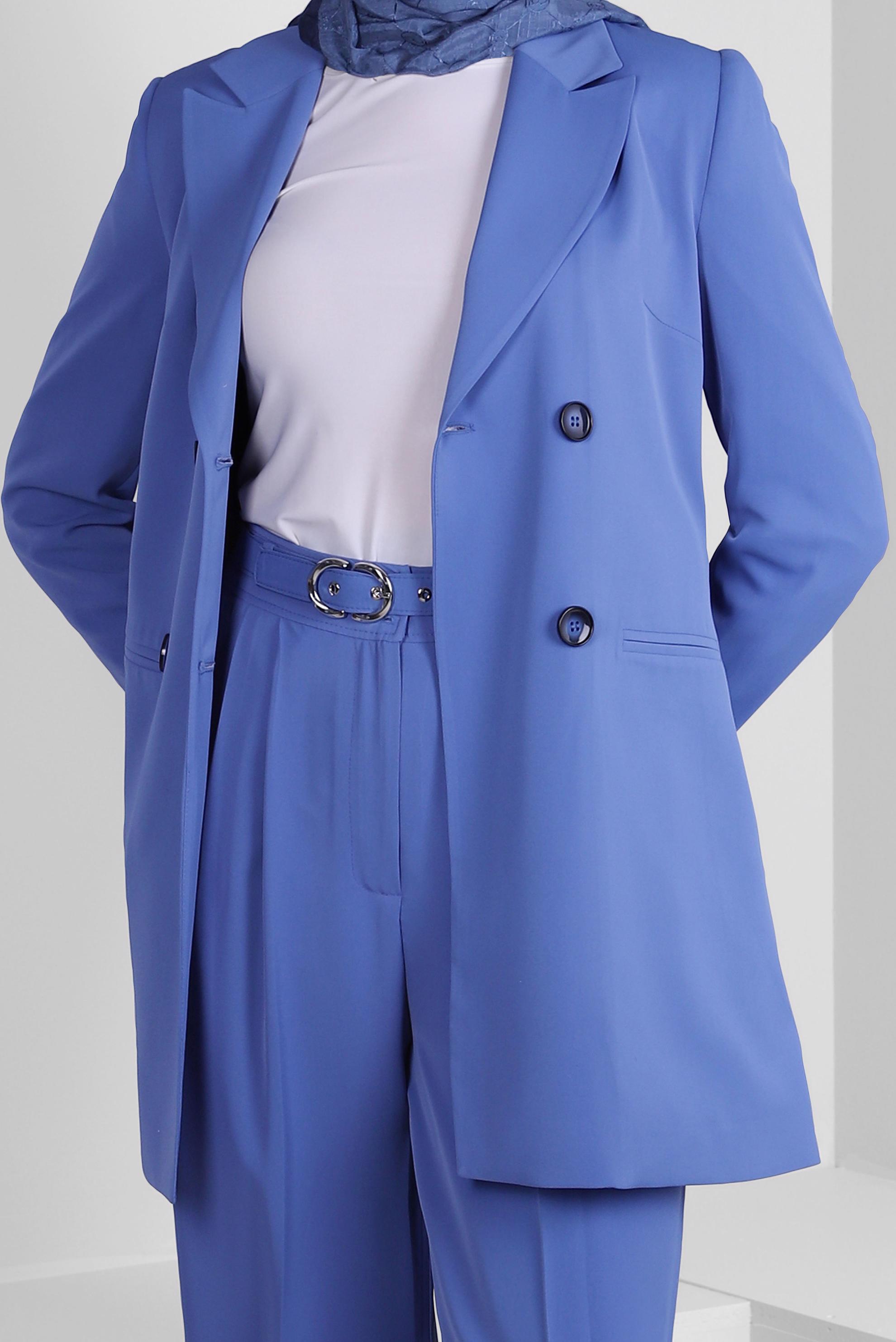 Tesettür giyim LACİVERT İSPANYOL PAÇA KLASİK İKİLİ PANTOLONLU TAKIM 30325