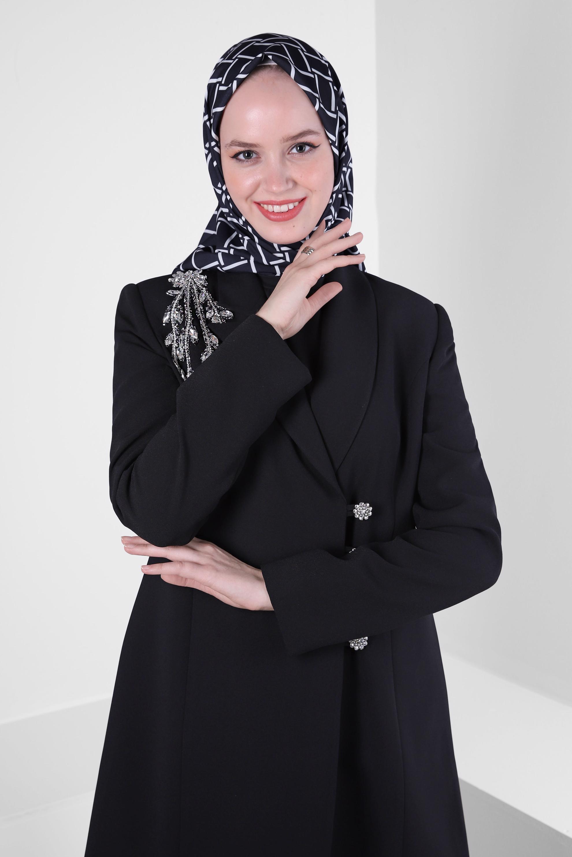 Tesettür giyim SİYAH TAŞ BASKILI PANTOLONLU TAKIM 30326