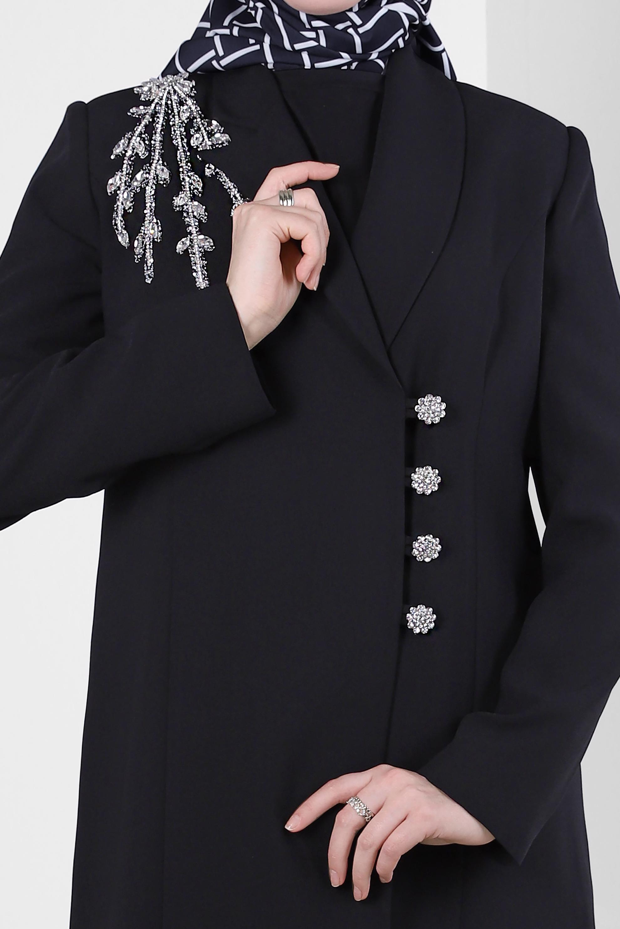 Tesettür giyim SİYAH TAŞ BASKILI PANTOLONLU TAKIM 30326